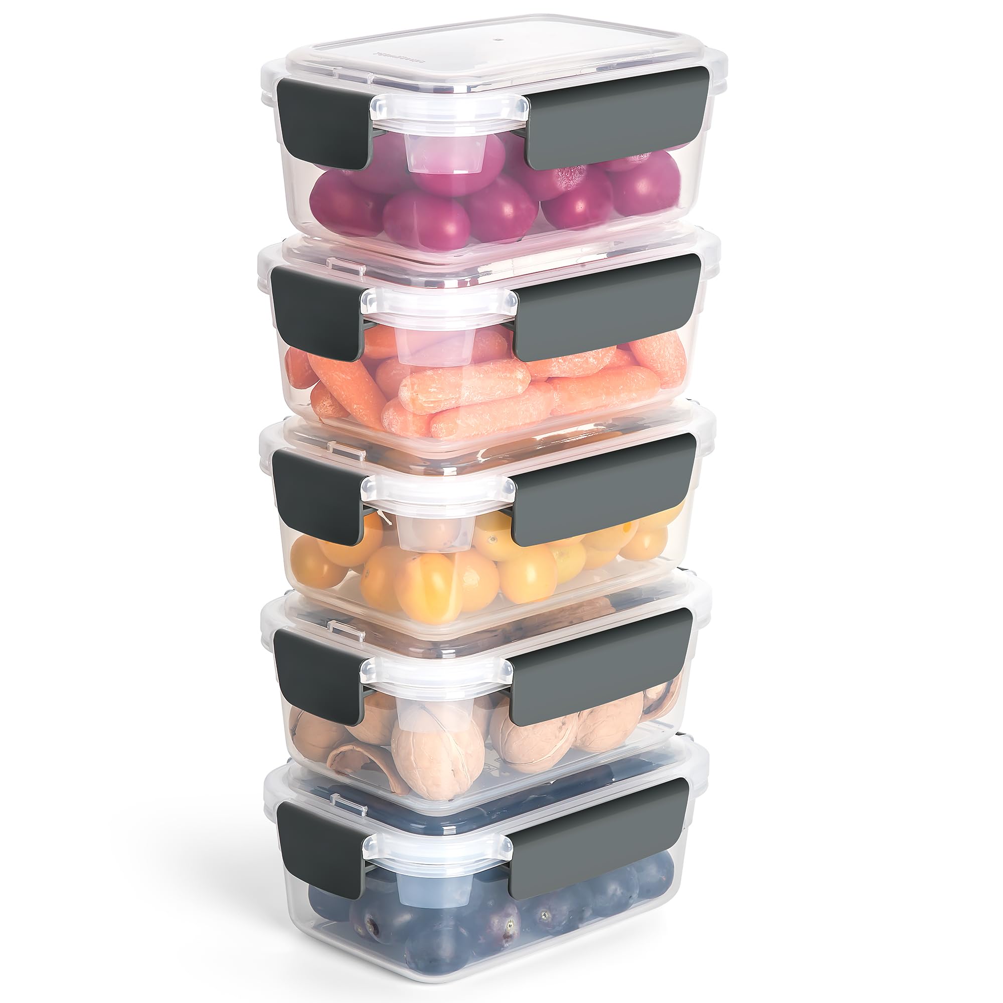 YORY 5-Pack 3-Cup Plastic Food Storage Containers with Lids - Freezer & Dishwasher Safe, BPA-Free, Nestable Rectangle Meal Prep Containers for Leftovers, Lunch, Meal Prepping & Kitchen Organization