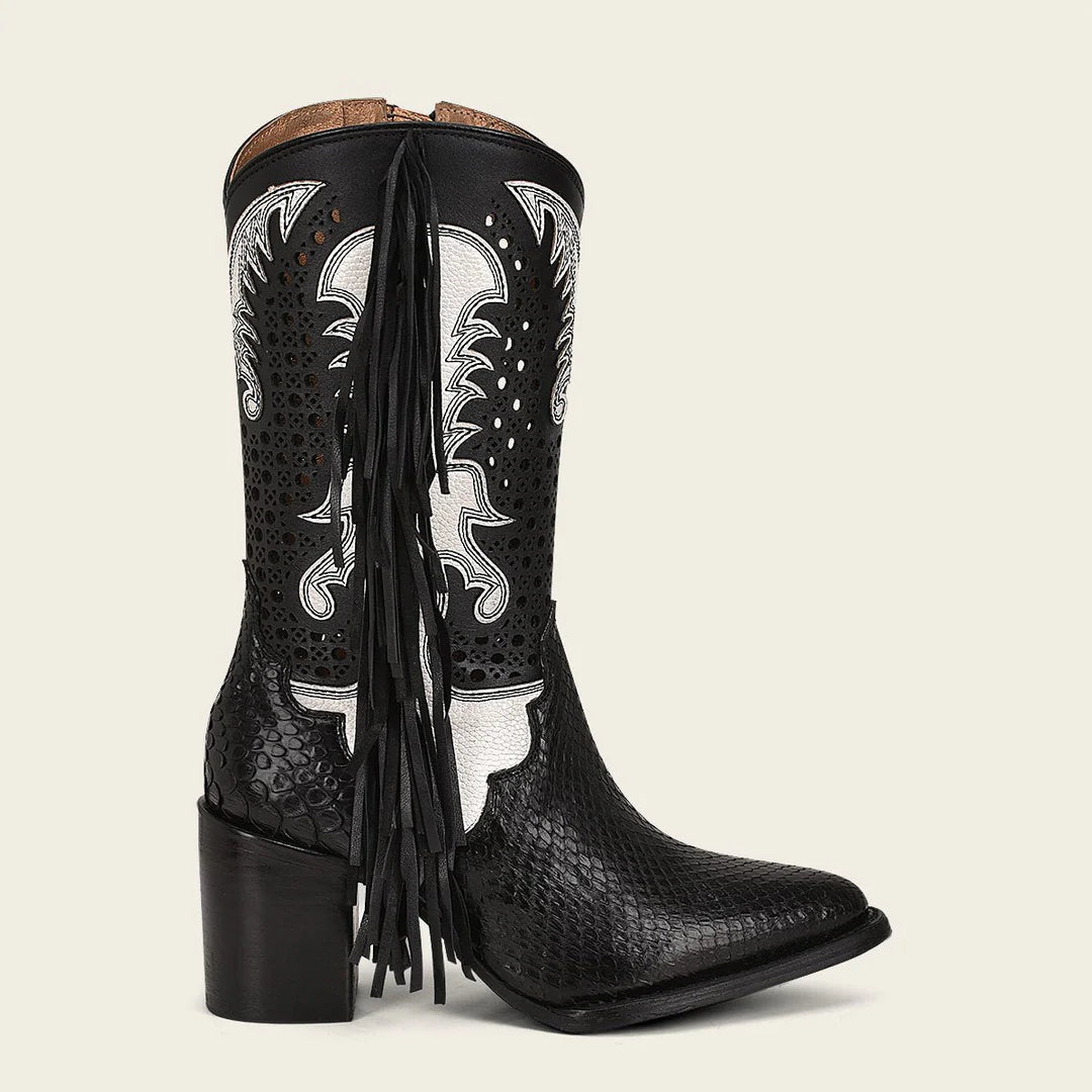 Stylish Black Western Fashion Python Skin Boots for Women - Perfect for Cowgirl Outfits & Country Dance Parties