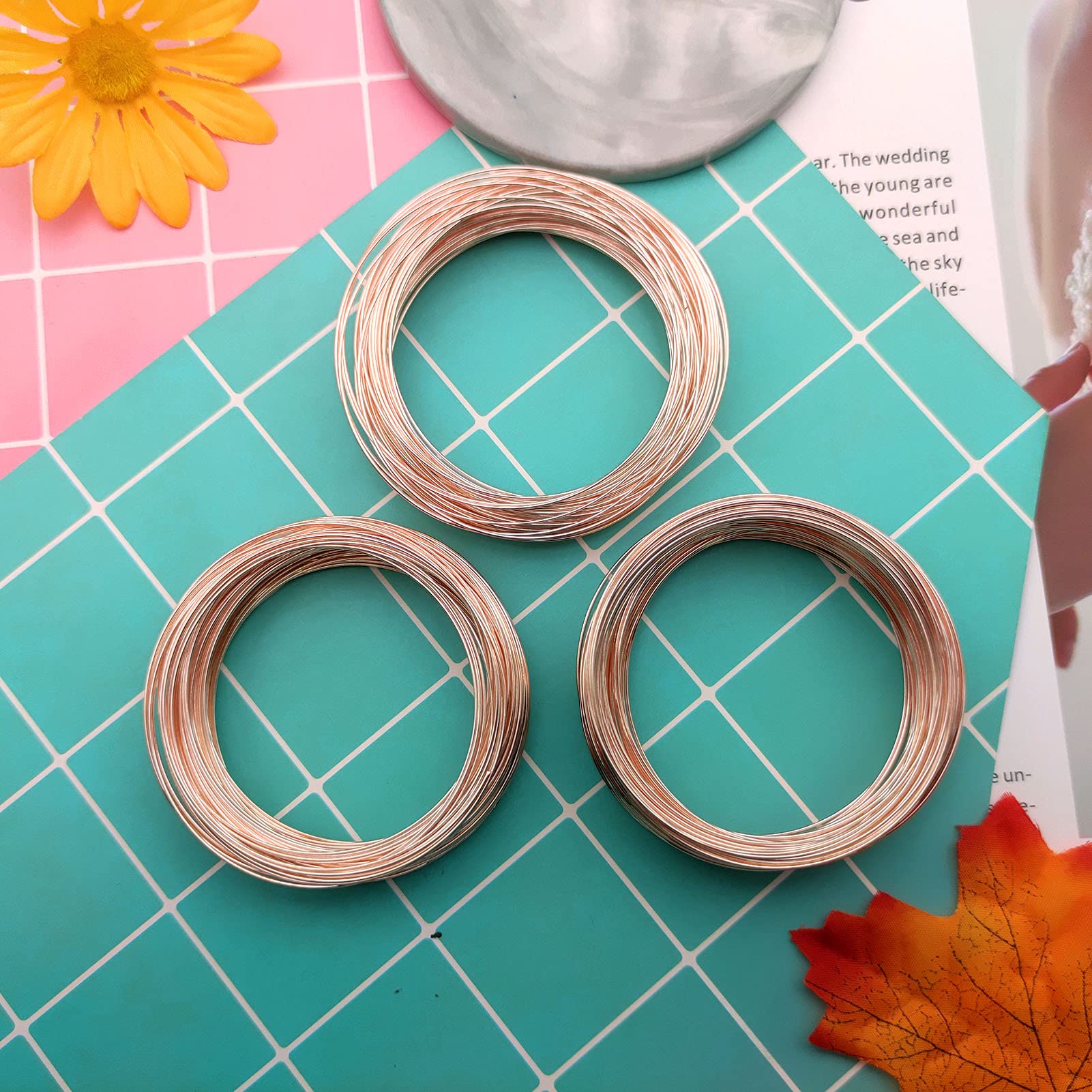 300 Loops Jewelry Wire Memory Beading Wire for Bracelet Making - Rose Gold Jewelry Beading Wire, Memory Steel Wire for DIY Jewelry, Crafts, Art Creation (Perfect for Bracelets, Necklaces & Handmade Gifts)