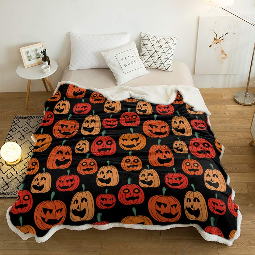 Sherpa Fleece Throw Blanket - Super Soft Cozy Plush Microfiber Blanket for Couch & Bed (50x60 inch) | Pumpkin Halloween Themed Home Decor | Perfect for Fall Season, Movie Nights & Gift Giving