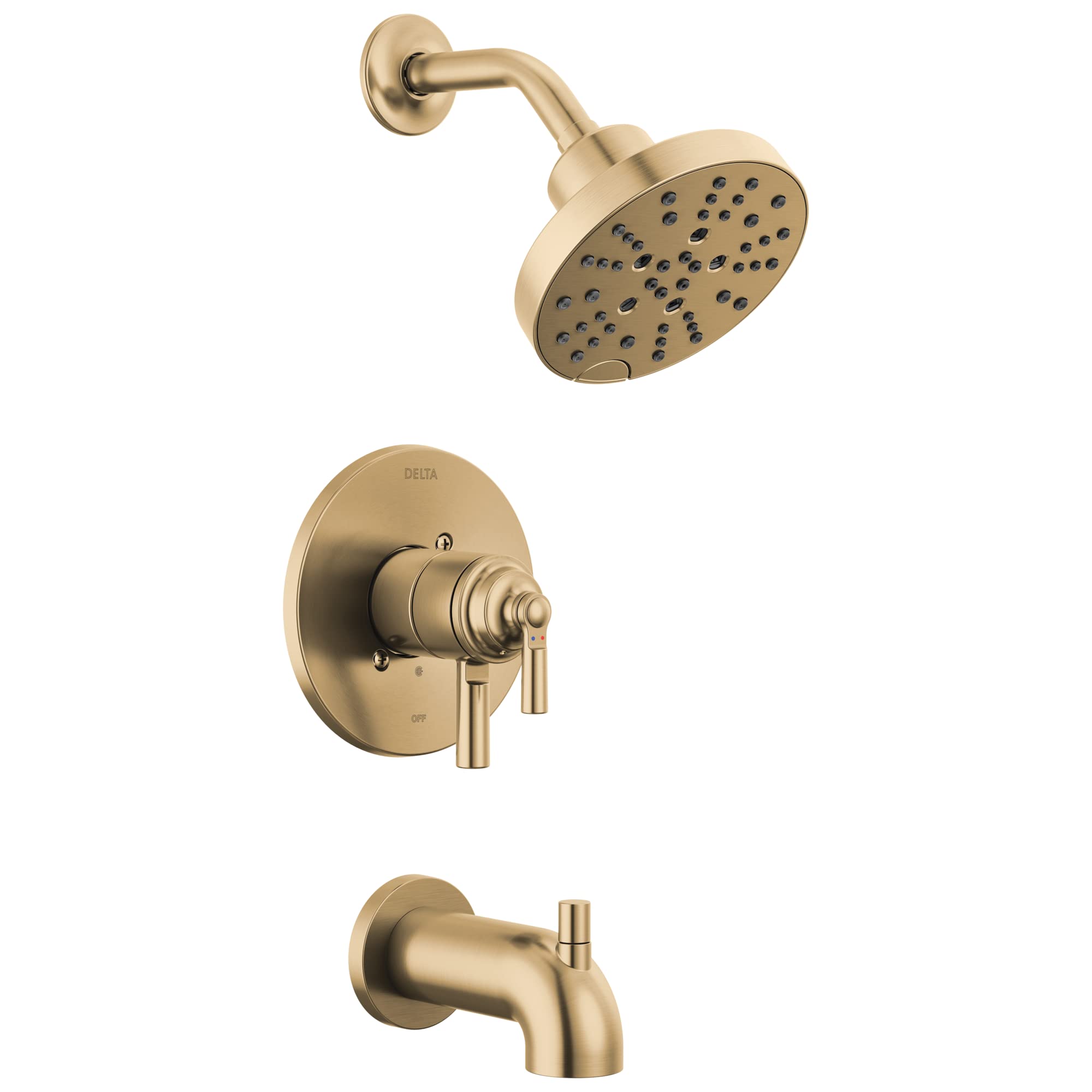 Delta Saylor 17 Series Gold Tub and Shower Faucet Combo with H2Okinetic Shower Head - Champagne Bronze T17435-CZ (Valve Not Included) - Perfect for Bathroom Renovation, Luxury Spa Experience, Modern Home Upgrade