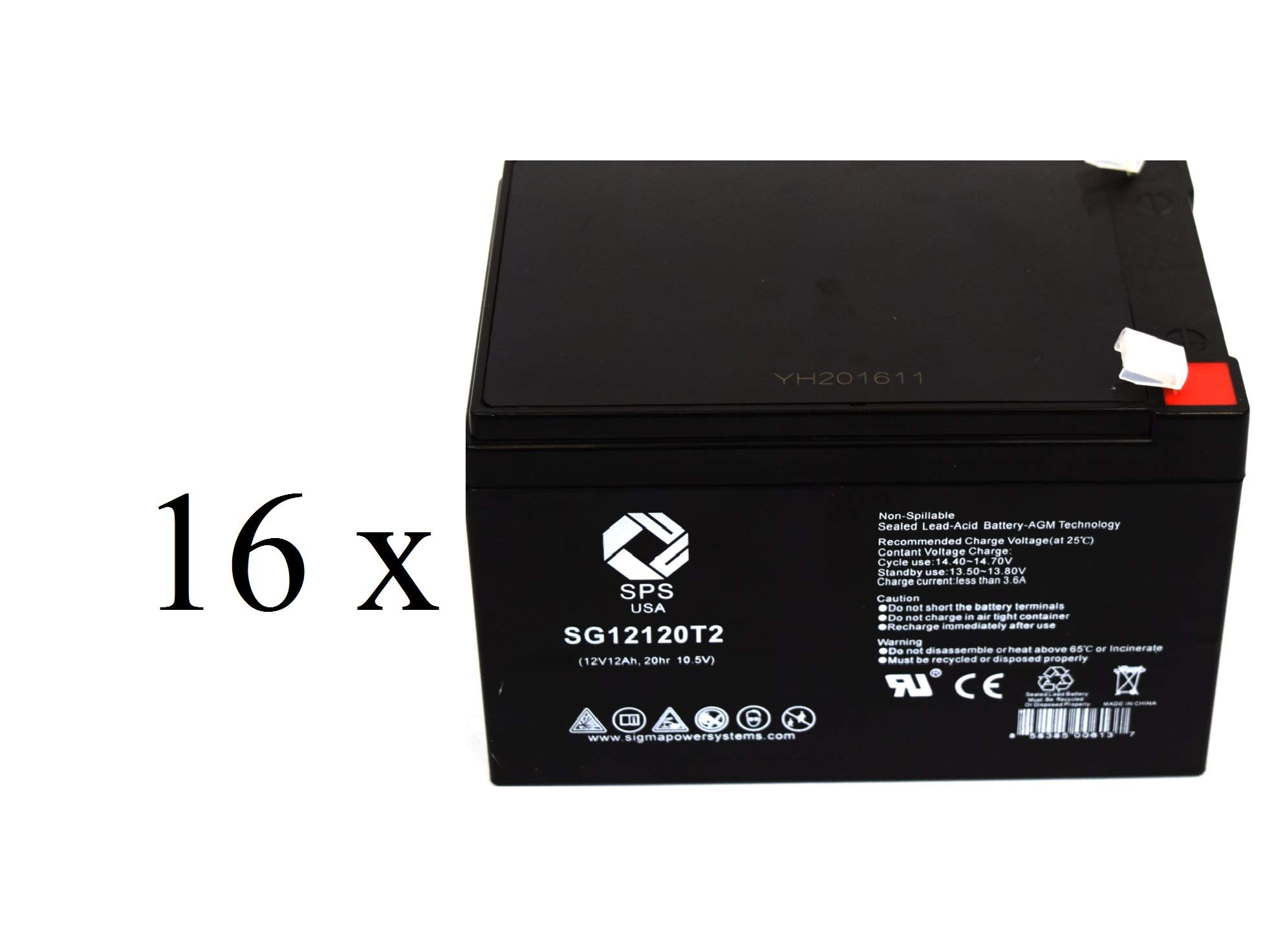 SPS Brand 12V 12Ah Replacement Battery for APC Back-UPS LS BP650S UPS - 16 Pack - Power Backup for Home & Office Electronics, Emergency Power Supply for Routers, Computers & Network Devices