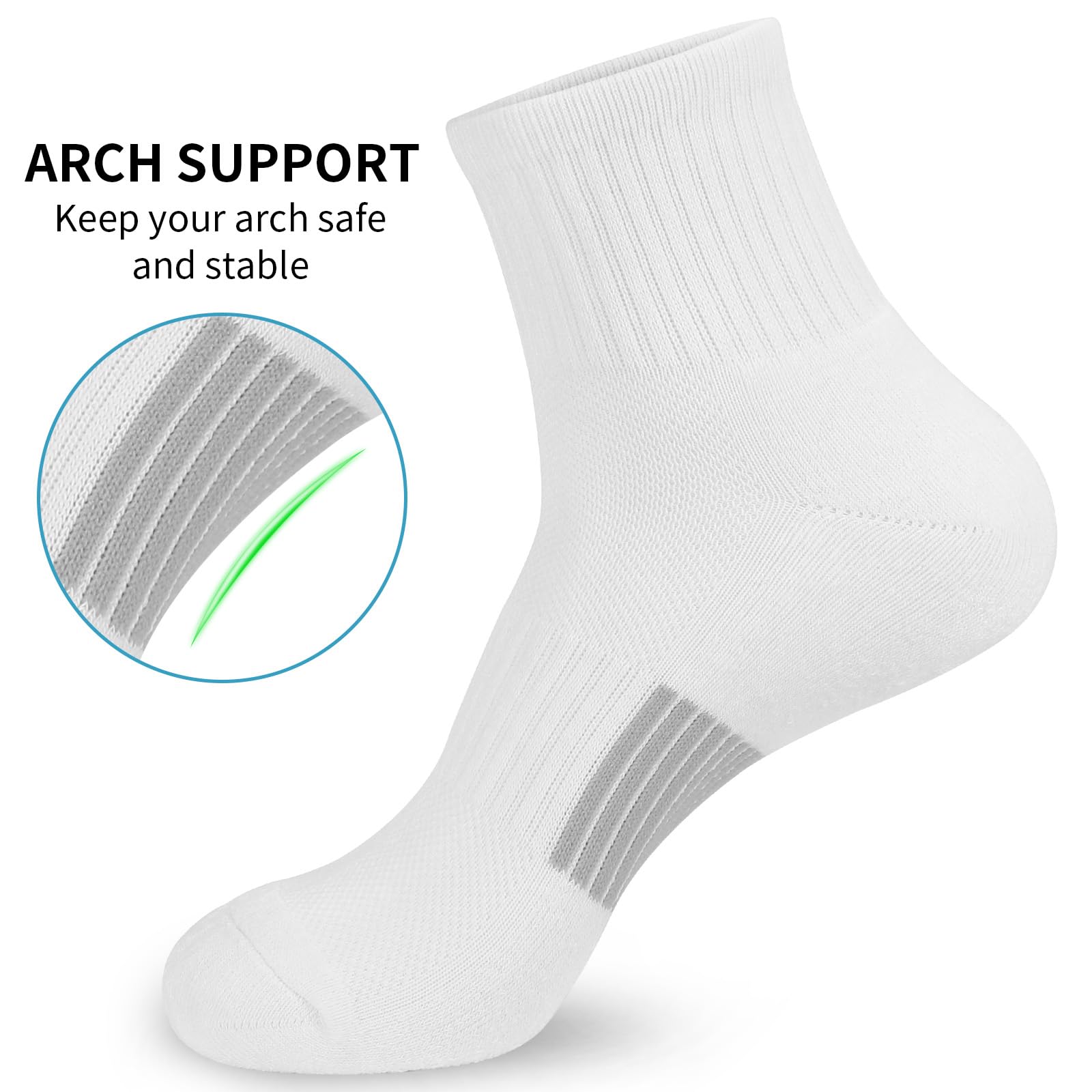 SRCLO Women's 5-Pack Athletic Socks - White & Black Breathable Sports Socks with Arch Support & Cushioning - Moisture-Wicking Trainer Ankle Socks for Running, Gym & Everyday Wear