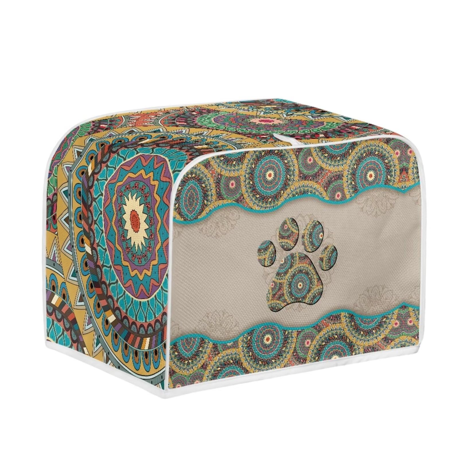 Boho Dog Paw Quilted Toaster Cover - Dust-Proof 4 Slice Toaster Oven Cover for Kitchen Small Appliances - Perfect for Boho Style Kitchens & Pet Lovers' Homes