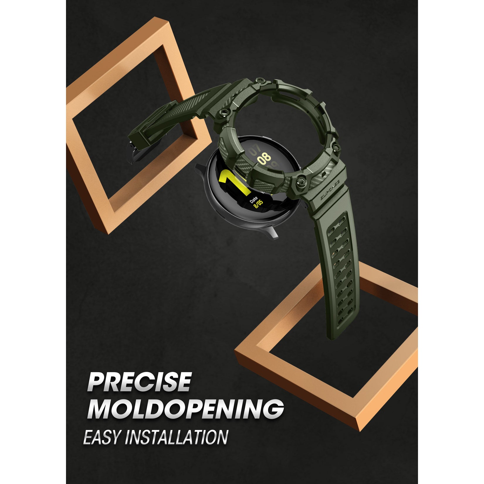 Samsung Galaxy Watch 4 44mm Case with Unicorn Beetle Pro Band - Dark Green Protective Cover for Running, Swimming & Outdoor Activities