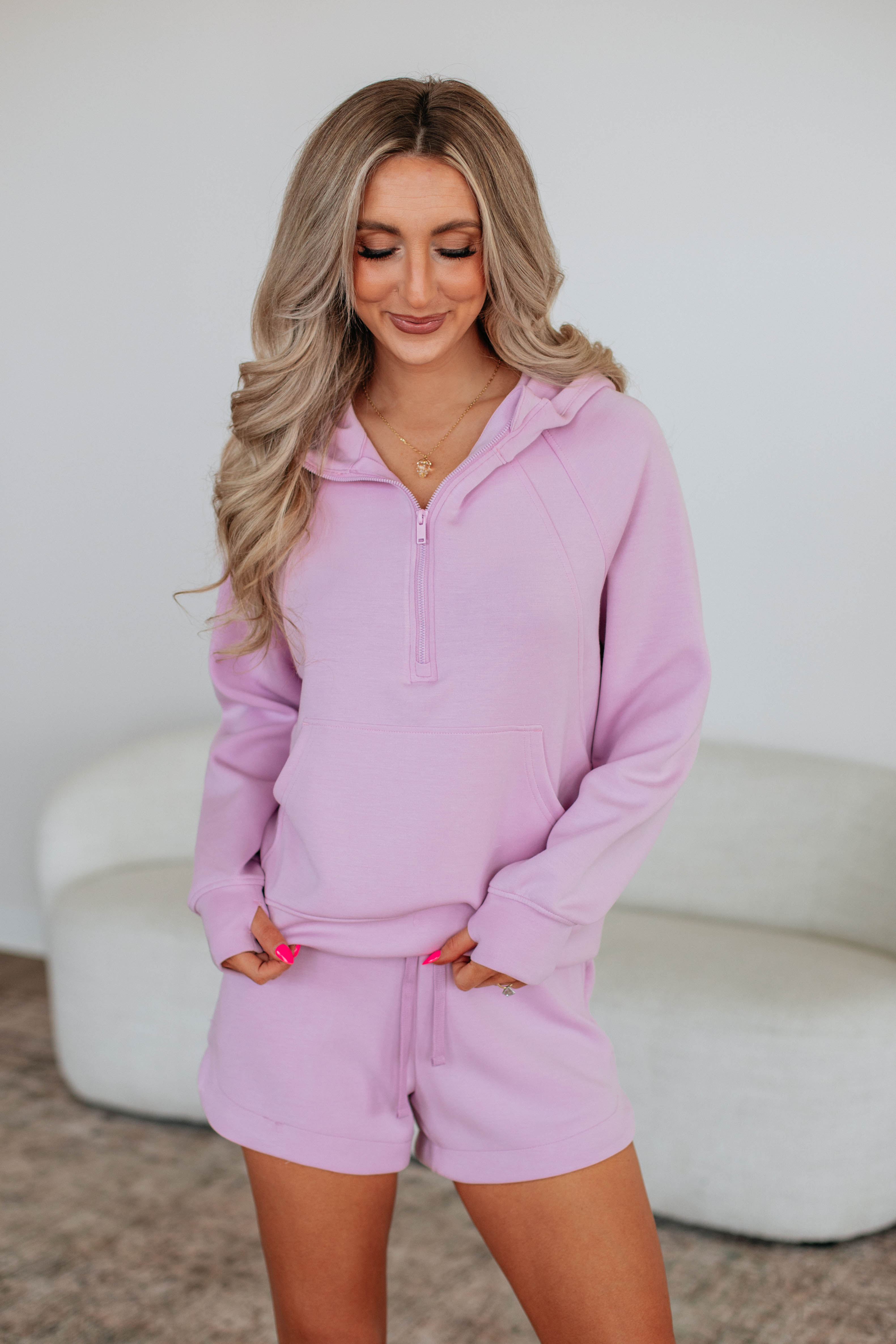 Aubrie Half Zip Pullover Women's Lightweight Fleece Jacket - Soft Lilac Sweatshirt for Casual Wear & Outdoor Activities