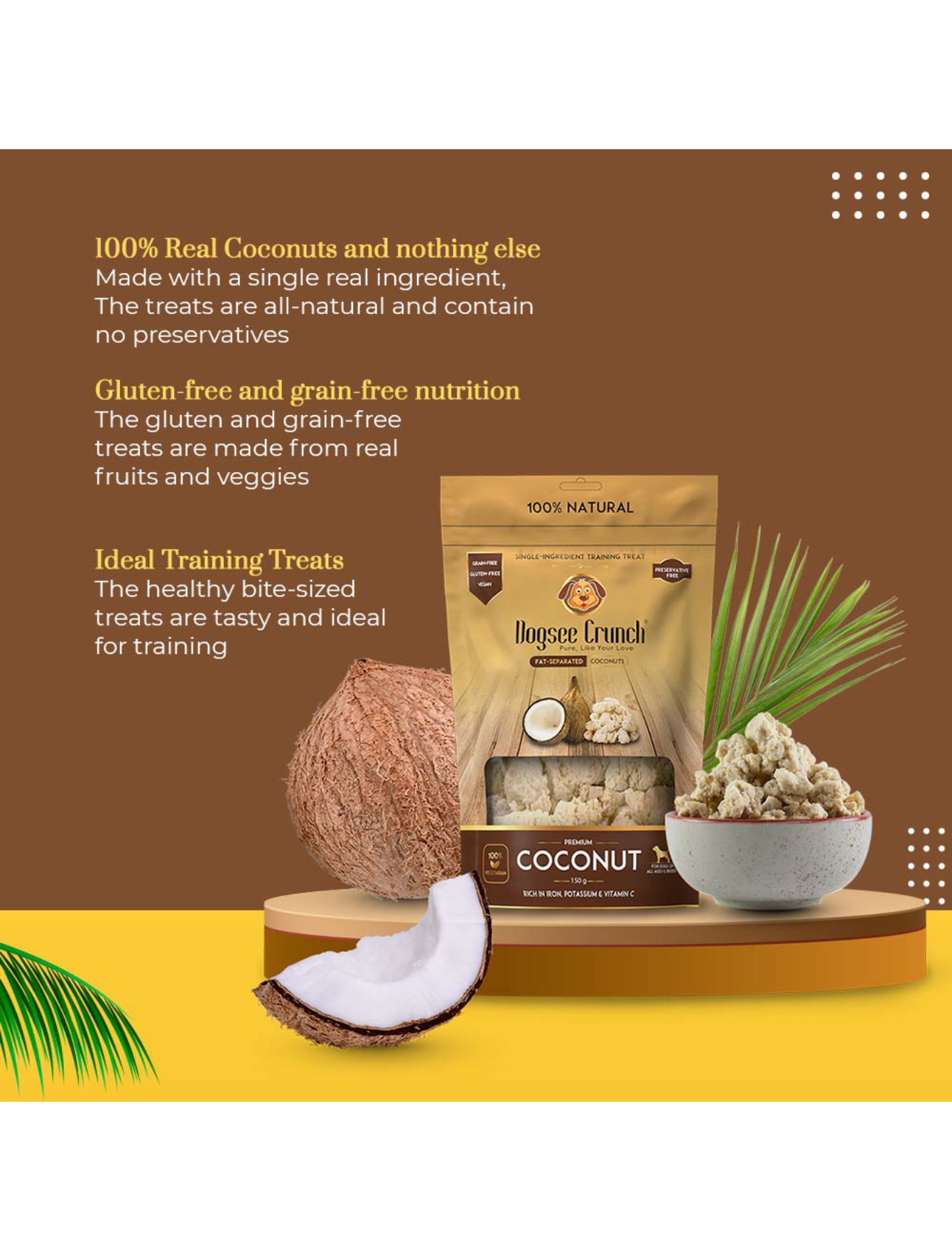 Freeze Dried Coconut Dog Treats by Dogsee Crunch - 30g, All-Natural & Healthy Snacks for Training, Rewards & Daily Chewing