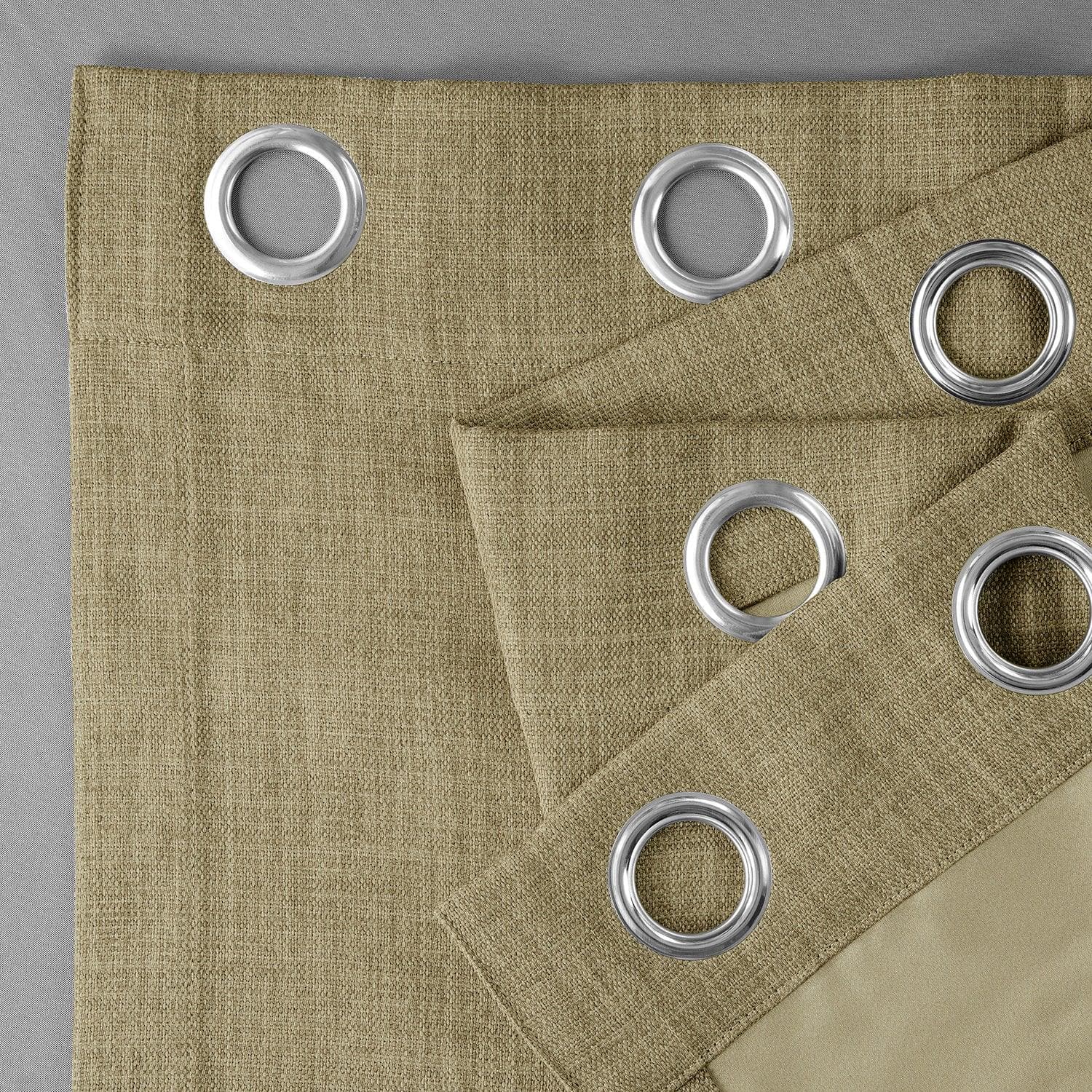 Nomad Tan Grommet Textured Faux Linen Blackout Curtains for Bedroom & Living Room - Noise Reducing & Light Blocking Window Drapes for Home Decor
