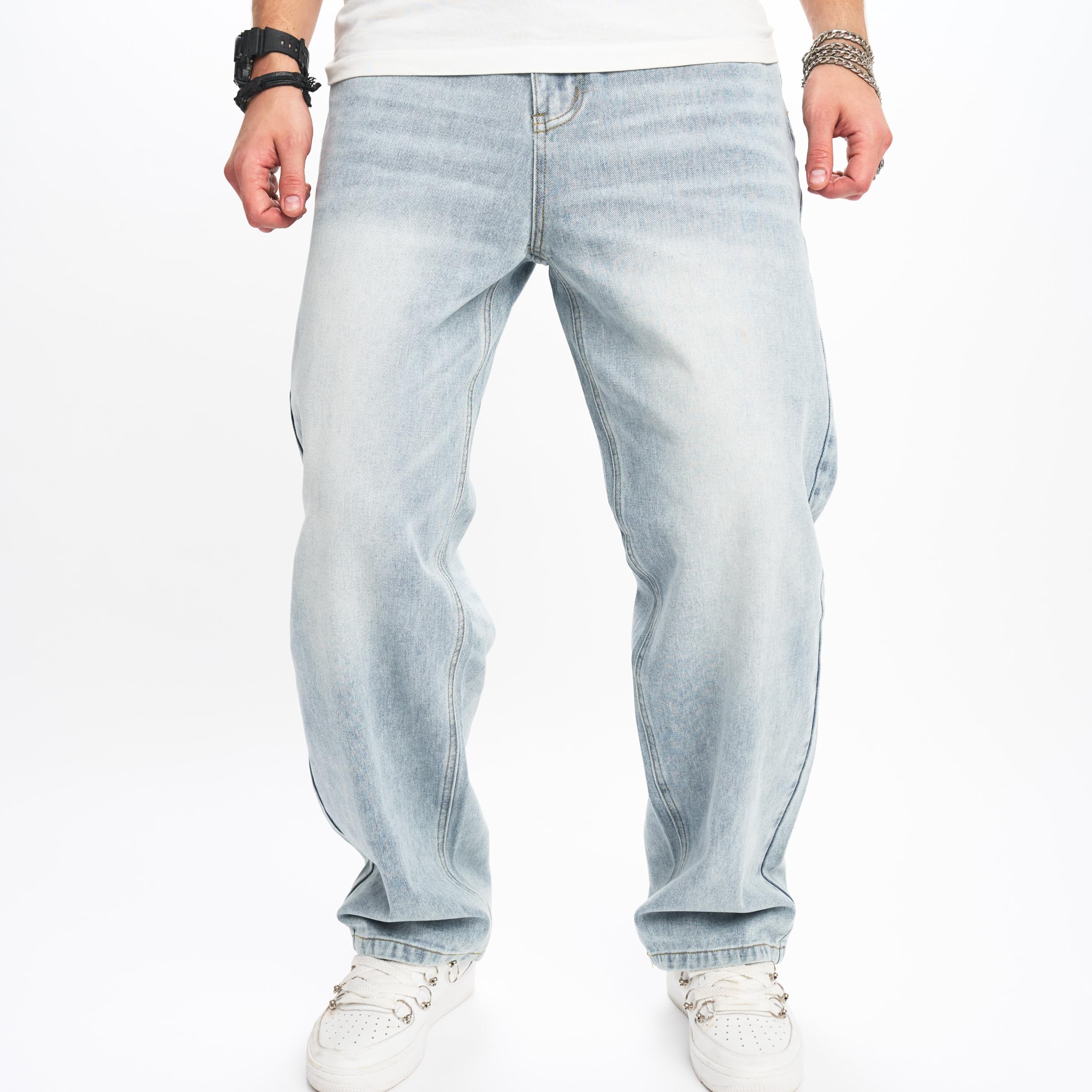 WEIBUMAOYI Men's Wide-Leg Jeans - Straight Leg Carpenter Denim Pants for Work & Casual Wear - Loose Fit Comfortable Trousers for Outdoor Activities and Daily Fashion