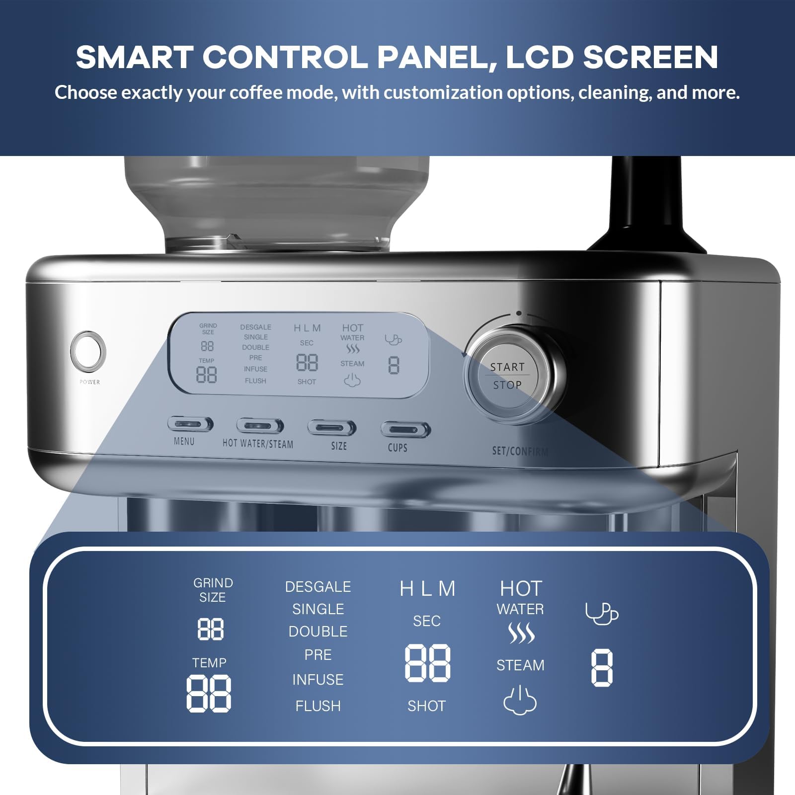Premium 15 Bar Espresso Machine with Milk Frother & PID Temperature Control - 1350W LCD Coffee Maker for Latte, Cappuccino & Barista Drinks - Perfect for Home Cafes & Office Coffee Stations (78OZ Water Tank)