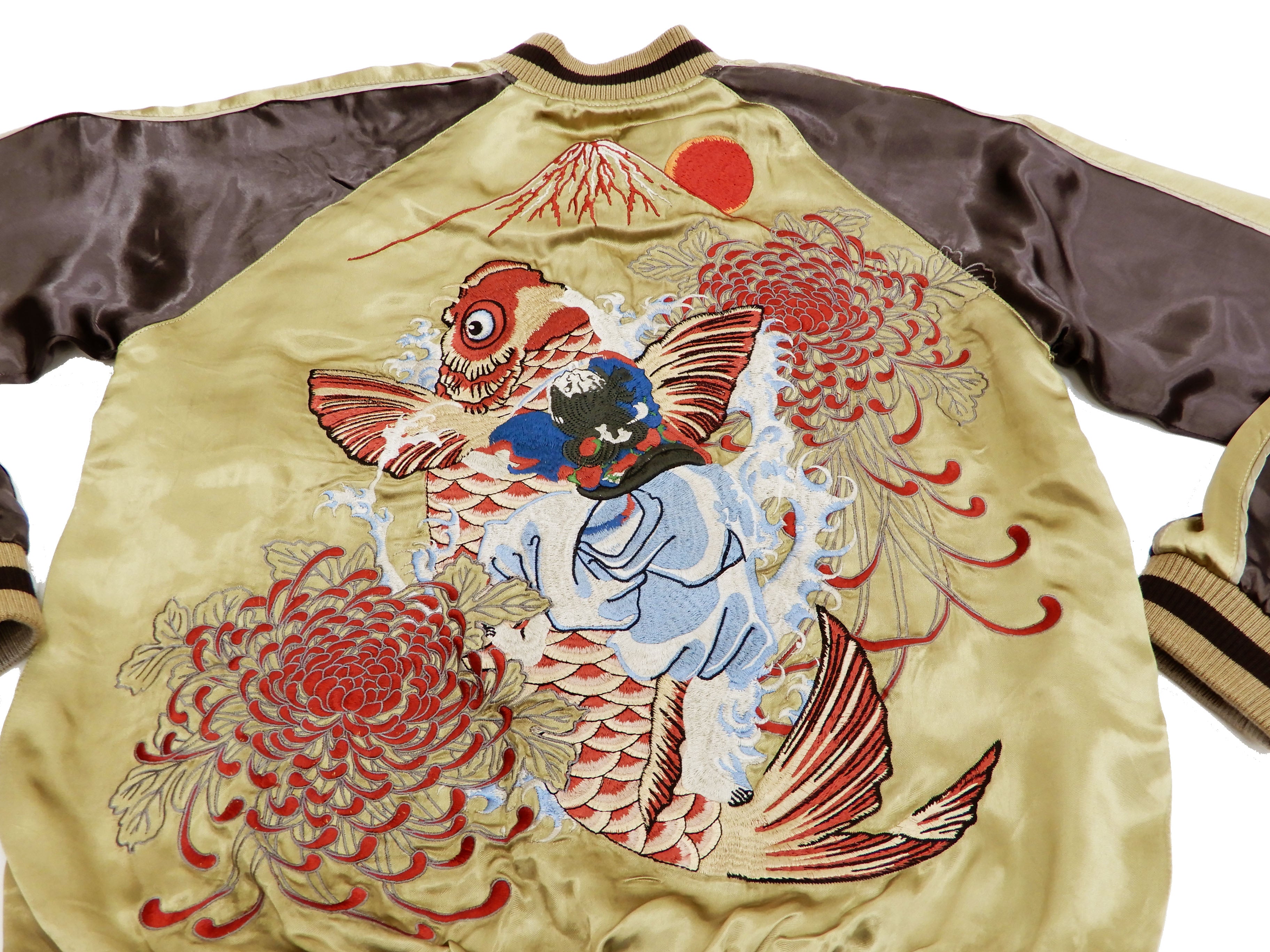 Men's Japanese Souvenir Jacket - Kintaro & Giant Carp Design Sukajan Bomber | Vintage Asian Streetwear Fashion | Perfect for Cosplay, Halloween & Urban Style