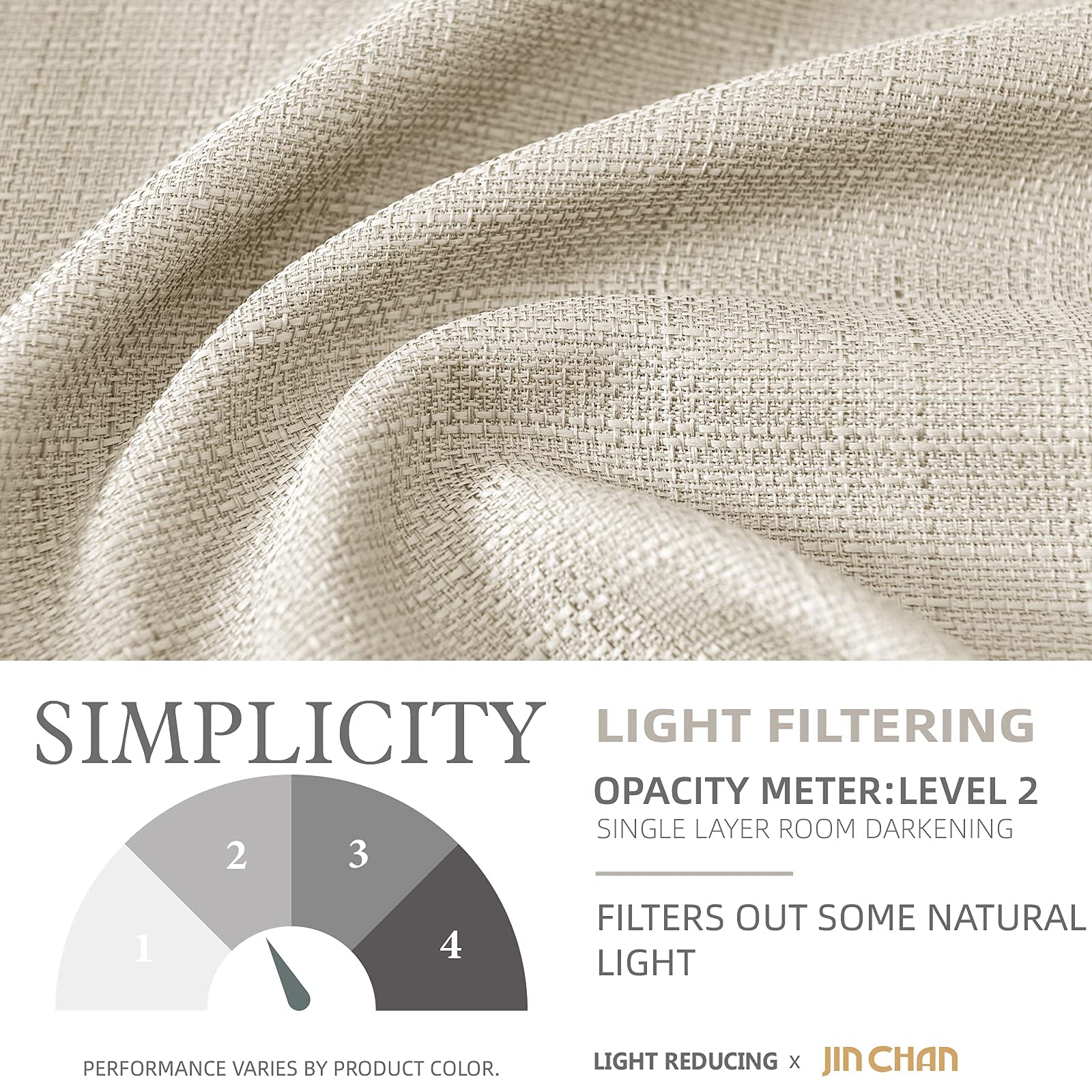 Jinchan Linen Textured Casual Weave Curtains - Light Filtering Grommet Drapes for Living Room & Bedroom (2 Panels, Heathered Beige, 63 Inch Length) - Perfect for Creating Cozy Home Atmosphere & Sun Protection
