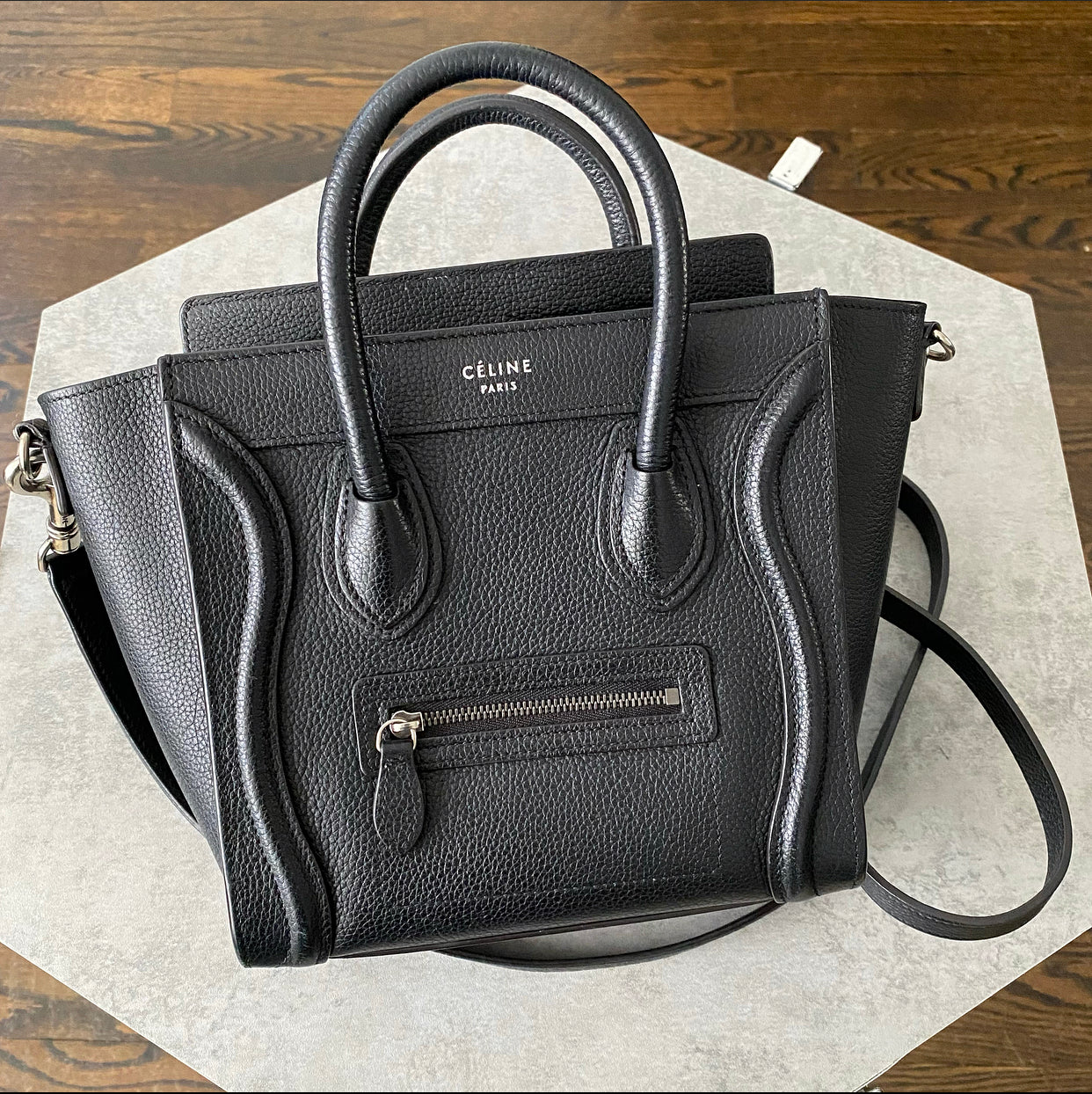 Céline Black Leather Nano Luggage Tote Crossbody Bag - Stylish Designer Handbag for Women, Perfect for Work, Travel & Everyday Use