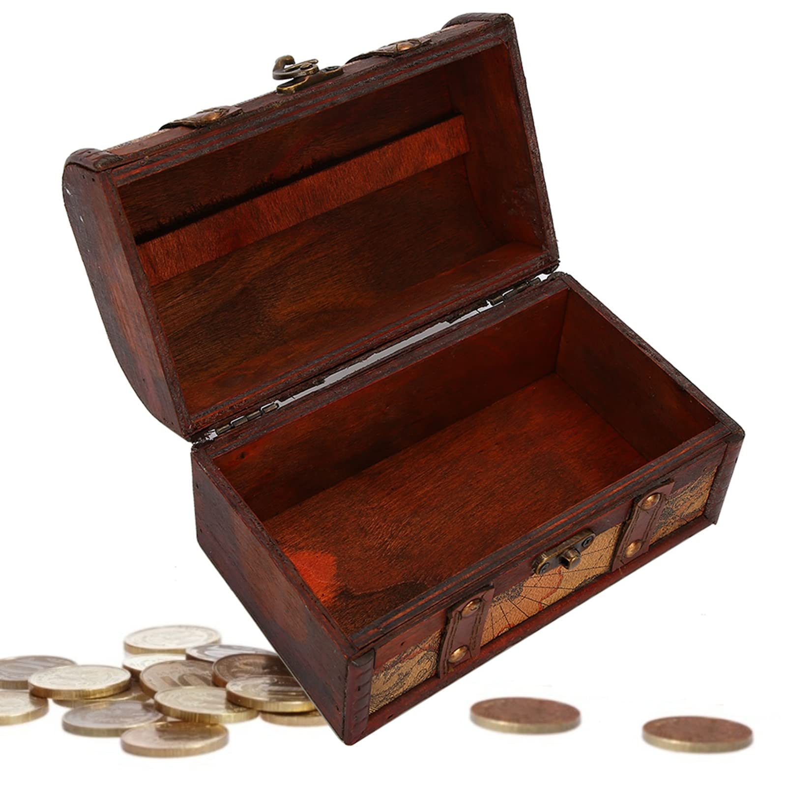 Handcrafted Wooden Treasure Chest Box with Lid - Decorative Jewelry Storage Case for Home Decor, Gift & Keepsake Organizer - Perfect for Bedroom, Living Room & Wedding Decor