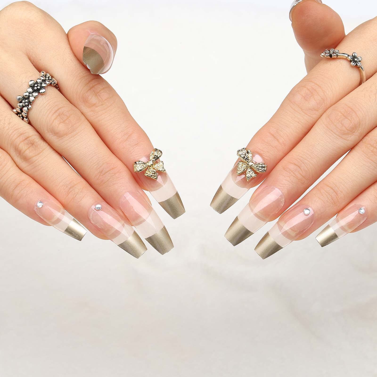 Acenail Press on Nails - Medium Length Glossy Fake Nails with 3D French Tip Designs, 24Pcs Clear Full Cover Artificial Acrylic Nails for Women & Girls (#3 French Bow) - Perfect for Parties, Weddings & Special Occasions