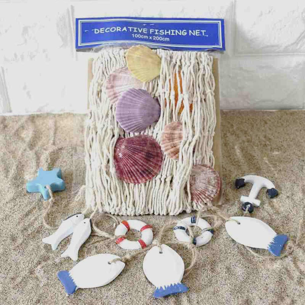 79 Inch Natural Fishing Net Decor with Shells - Beach Theme Wall Hanging for Home, Bedroom & Party Decorations | Perfect for Coastal Decor, Boho Room Accents & Nautical Themed Events