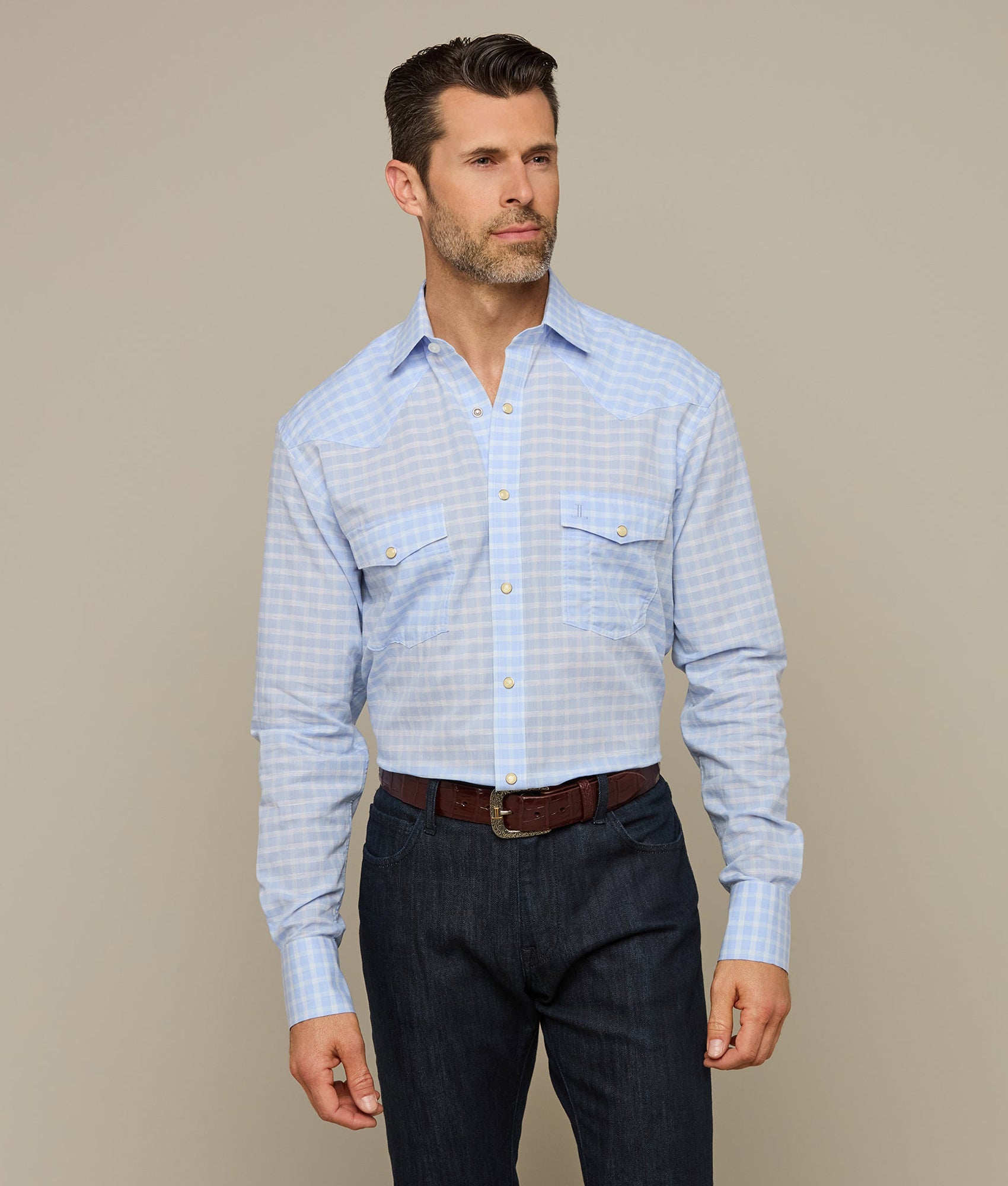 El Paso Plaids Powder Blue Top Weave Check Shirt - Stylish Casual Button Down for Men & Women | Perfect for Office, Date Night & Weekend Outfits