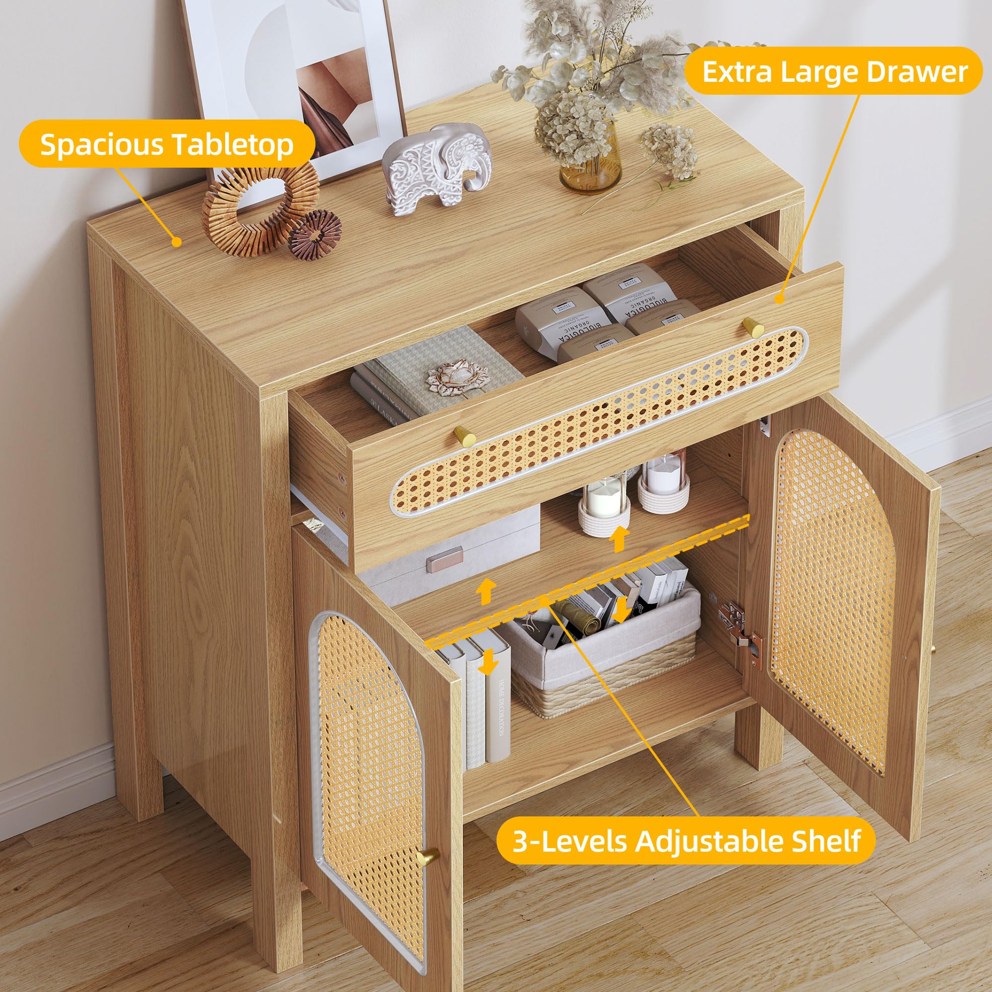 DWVO Sideboard Buffet Cabinet with Rattan Doors - 36