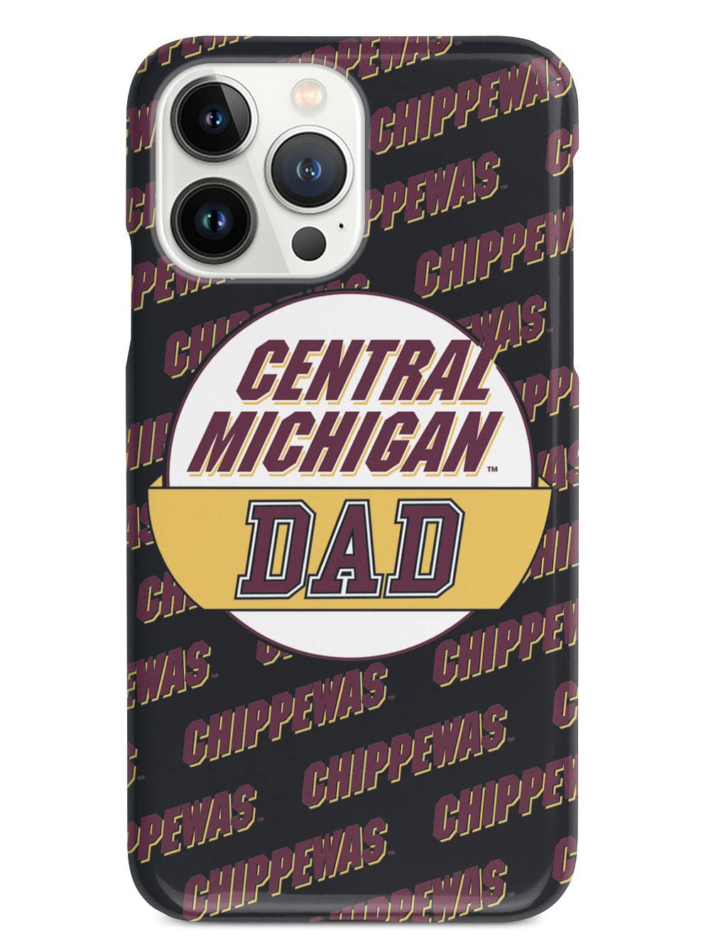 3D Textured iPhone 15 Pro Max Case - Shockproof Rubber Bumper Cover - Protective Phone Case for Apple iPhone 15 Pro Max - Central Michigan Chippewas College Dad Design - Perfect for School, Work, and Everyday Use