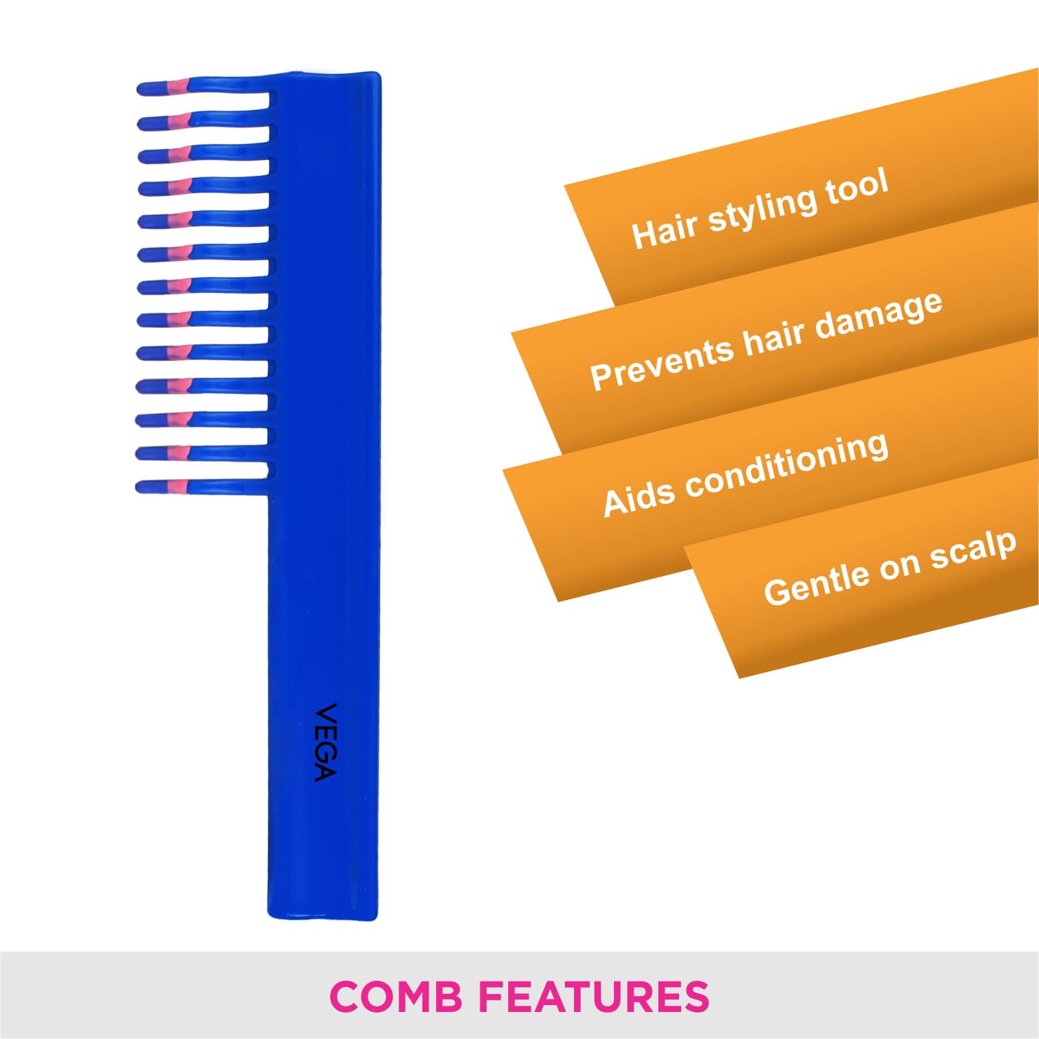Vega Wide Tooth Shampoo Comb for Wet & Curly Hair - Purple (1269) | India's No.1 Hair Comb Brand | Perfect for Salon, Travel & Home Use