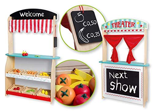 Jouéco 80039 2-in-1 Play Kitchen Set with Display & Shop Accessories - Interactive Pretend Play Toy for Kids, Multicolor | Perfect for Role Play, Early Learning & Toddler Imagination Development