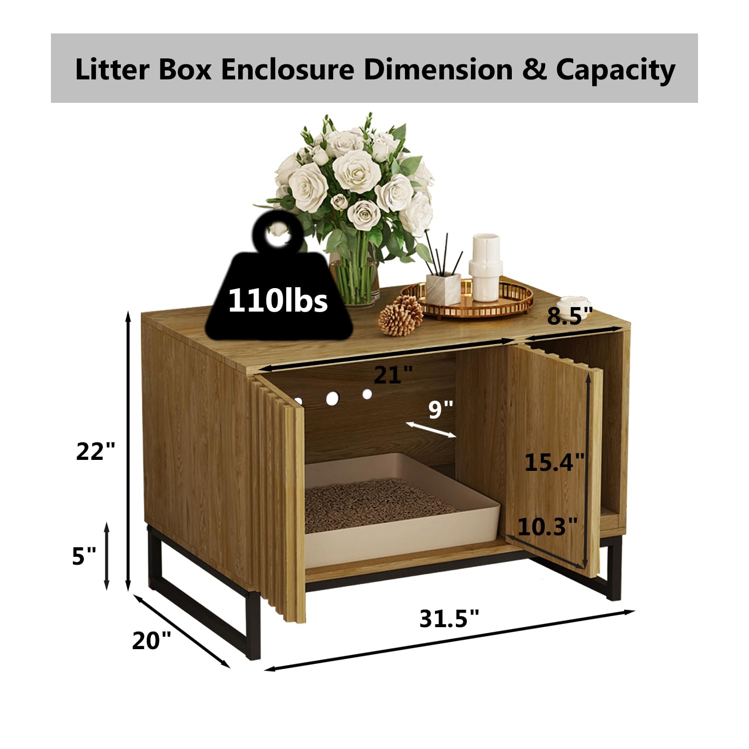 Modern Cat Litter Box Enclosure Furniture - Hidden Litter Box with Scratch Pad, Cat Washroom House & Entryway Bench for Living Room - Natural Wood End Table for Small Spaces & Pet-Friendly Home Decor