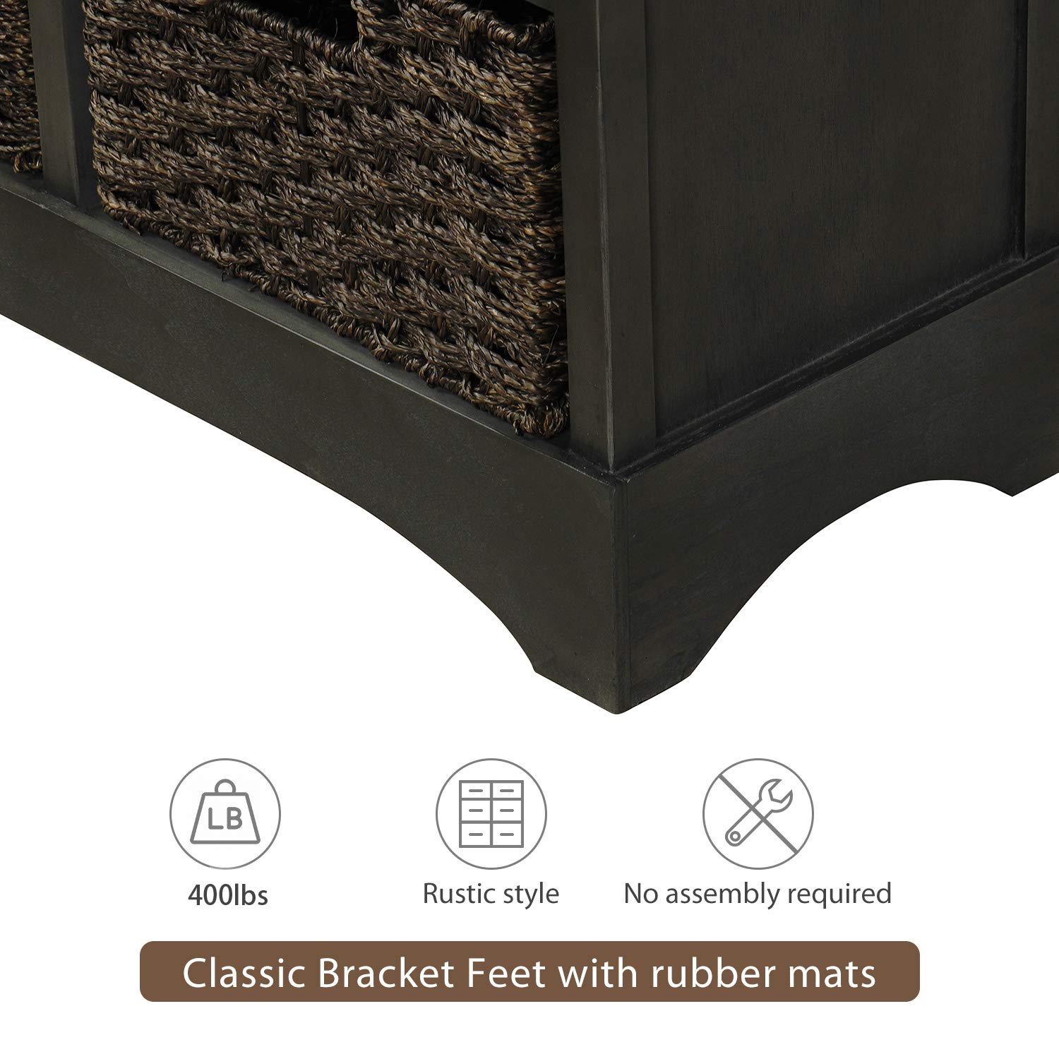 Rustic Gray Storage Cabinet with 2 Drawers & 4 Fabric Baskets - Kitchen Organizer, Entryway Furniture, Living Room Accent Piece for Home Decor