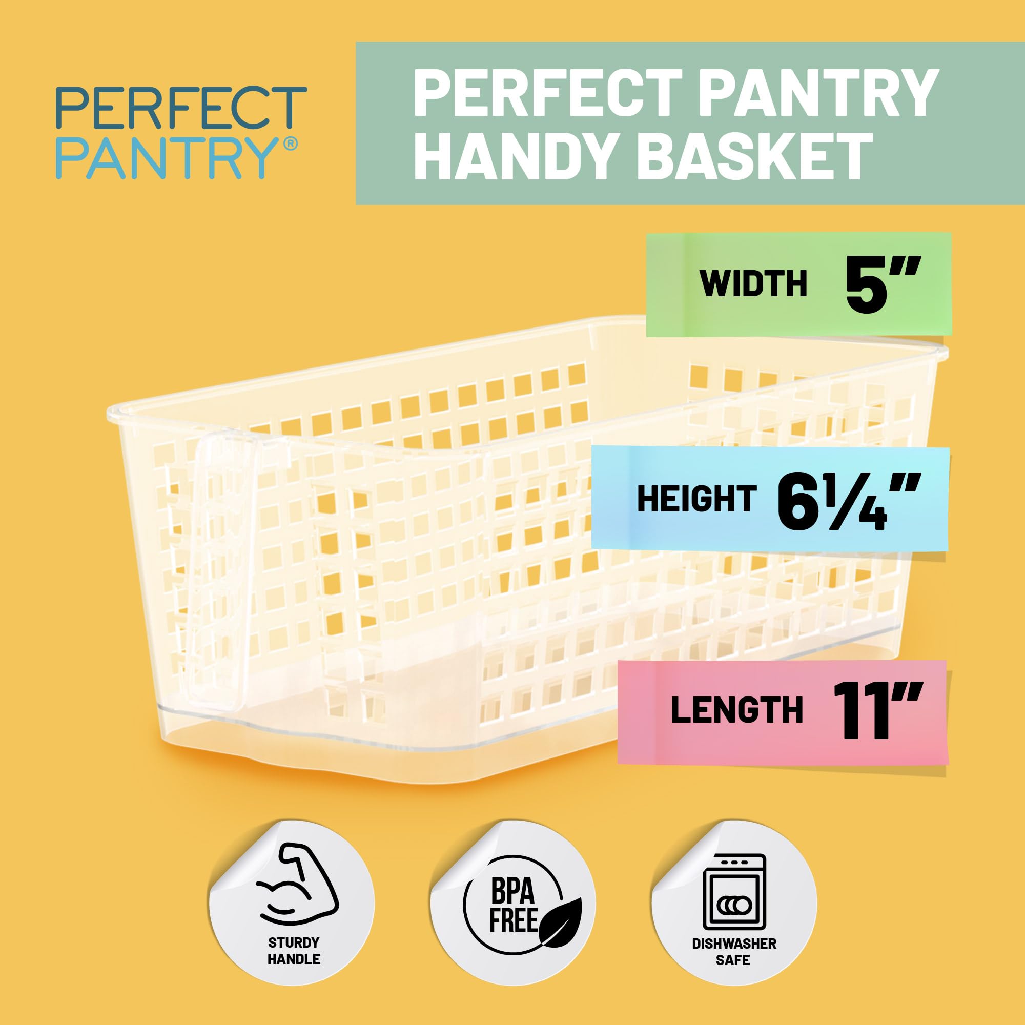 Large Plastic Organizer Bins with Handles - Kitchen Pantry Storage Baskets for Chip Bags, Cake Mixes, Pasta & Condiments | Perfect for Pantry Organization, Cabinet Storage & Kitchen Decluttering