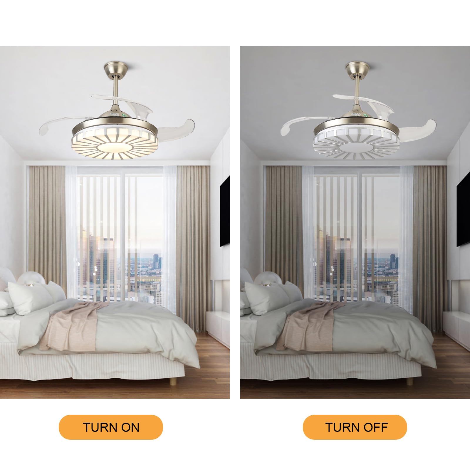 42'' Retractable LED Ceiling Fan with Light - 3 Color & 3 Speed Adjustable, Remote Control, Modern Acrylic Design, Ultra Quiet - Perfect for Bedroom, Living Room, Dining Room - Energy Efficient Cooling & Stylish Lighting Solution