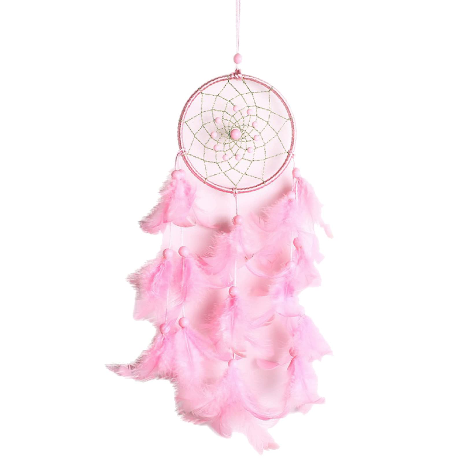 Handmade Mini Car Dream Catcher Wind Chime with Natural Feathers & Beads - Boho Chic Wall Hanging Decor for Bedroom, Nursery, Car Mirror, or Outdoor Garden