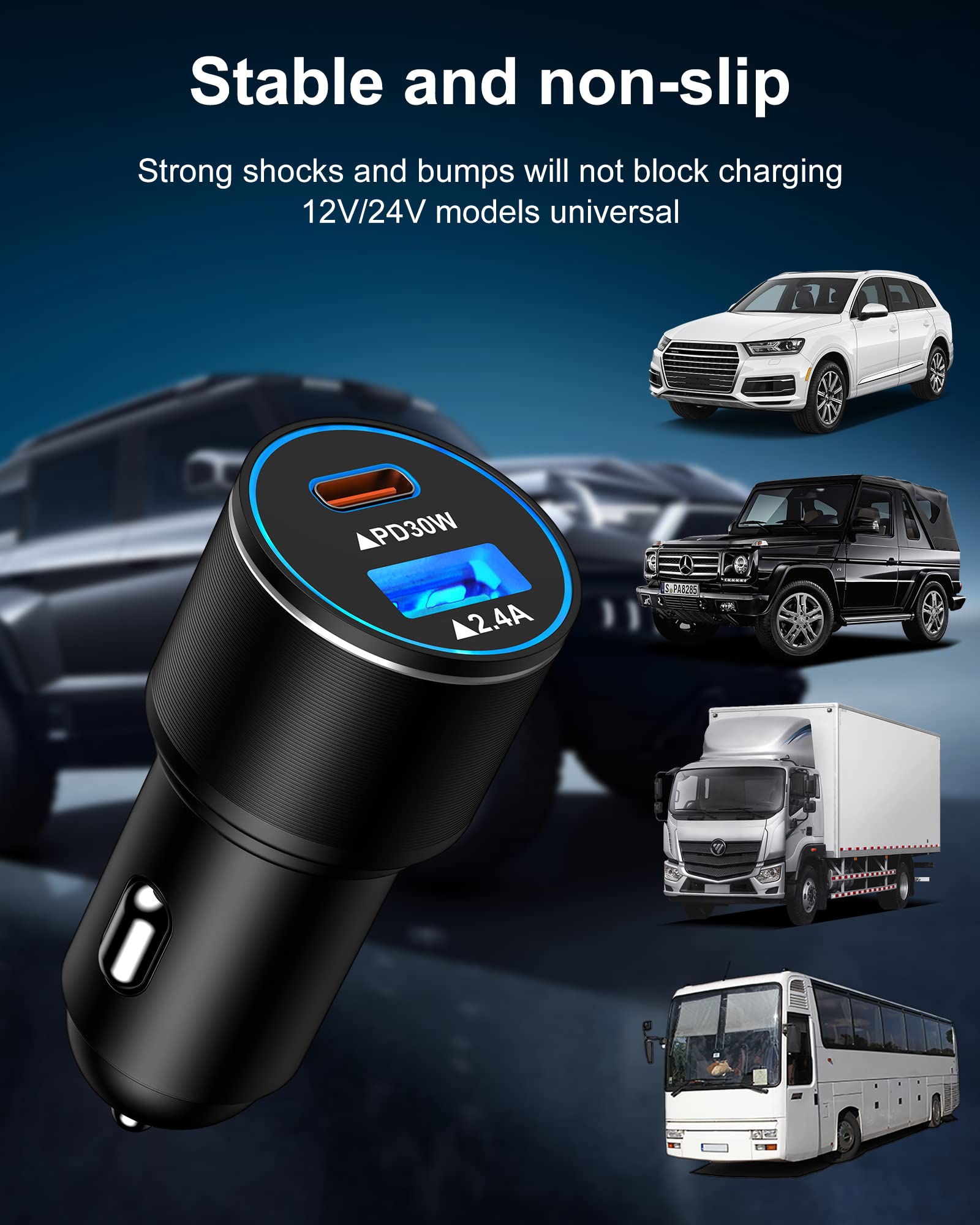 58.8W USB C Car Charger with Cigarette Lighter - Fast Charging Power Adapter for iPhone 15, Samsung Galaxy, Android Phones | 12V Outlet Plug for Travel & Automobile | Perfect for Road Trips, Commuting & Emergency Charging