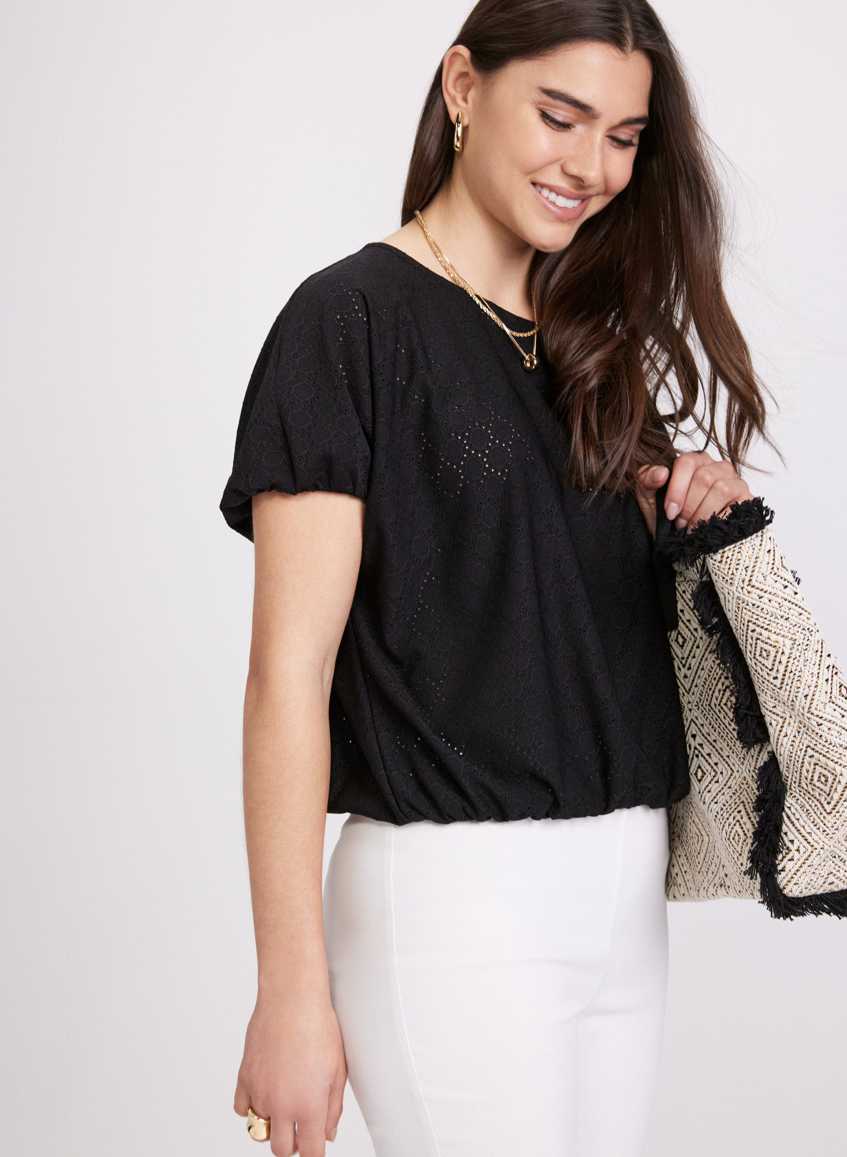 Eyelet Short Sleeve Women's Blouse - Breathable Summer Casual Top for Outdoors & Travel | Perfect for Beach, Vacation and Everyday Wear