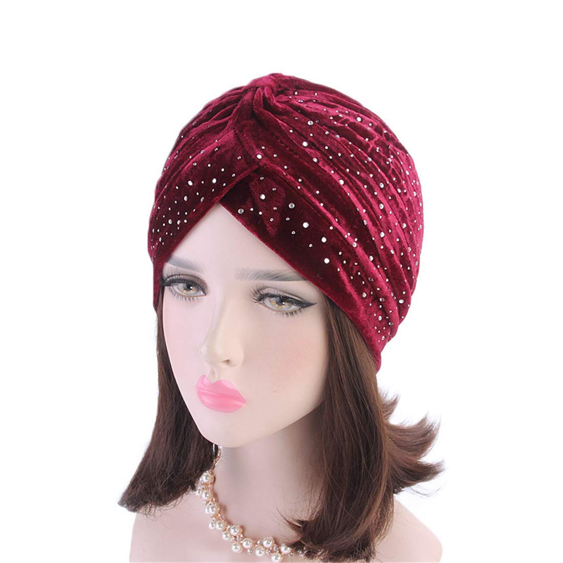 Rhinestone Velvet Turban Headband - Stretchy Neon Twist Turban for Women, Chemo Hat, Hijab, Casual Wear - Perfect for Everyday Use, Cancer Recovery, and Special Occasions