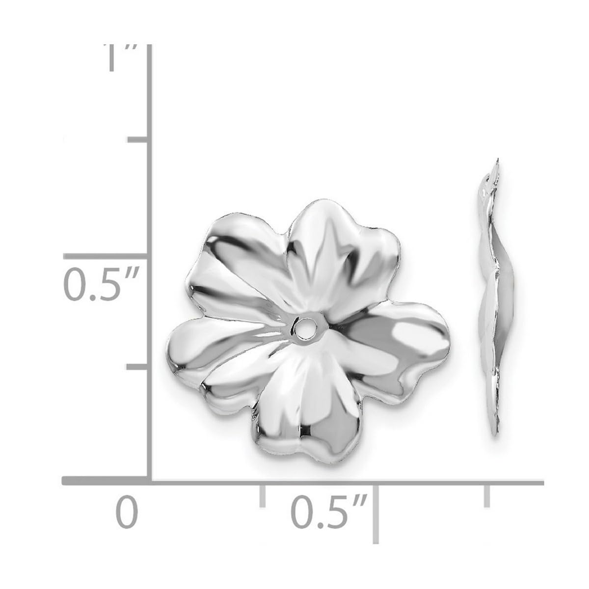 14K White Gold Floral Earring Jackets for Women - 11x11mm Polished Wide Design, Perfect for Weddings, Parties & Everyday Elegance