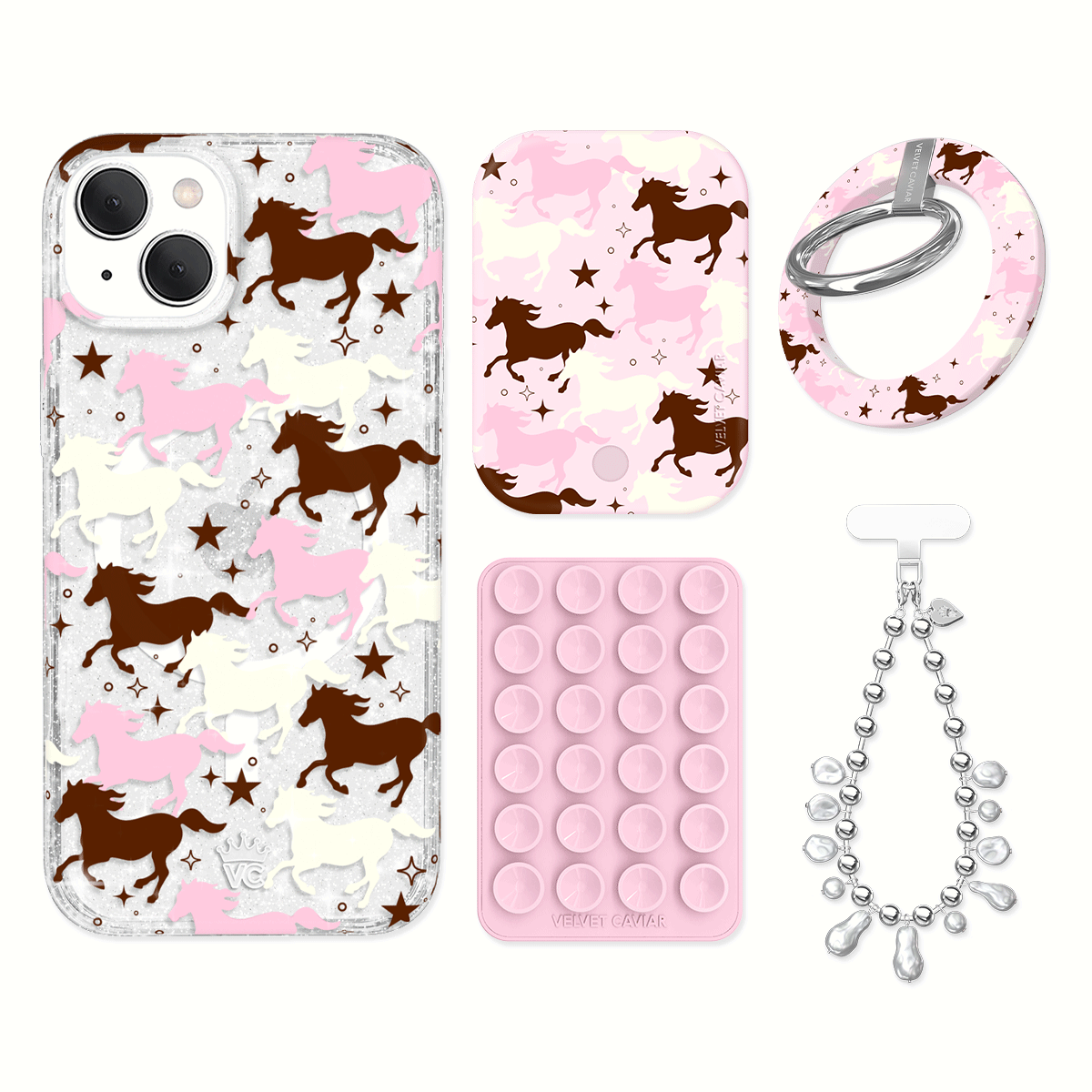 Pink Pony Glitter iPhone Case with Grip - Cute Sparkly Phone Cover for iPhone 13/14/15 Pro Max - Perfect for Girls, Teens, Women | Great for Everyday Use, Parties & Gifts