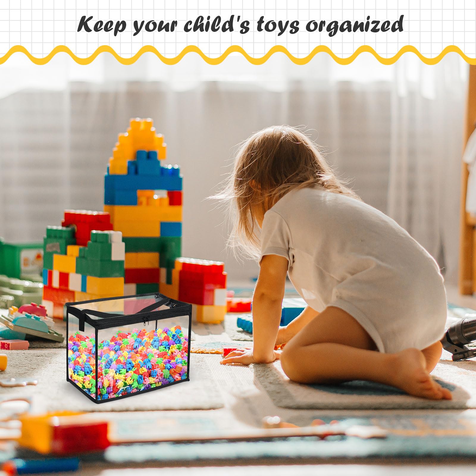 3 Pack Large Clear PVC Toy Storage Bags with Zipper - Organizer for Building Blocks, Board Games & Beach Toys - Perfect for Kids Room, Playroom & Travel Organization