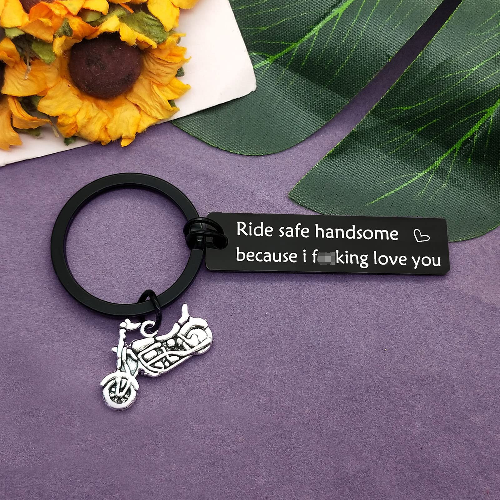 Motorcycle Keychain Gift for Bikers - Ride Safe Keyring with 'Handsome Because I Love You' Engraving - Valentine's Day, Birthday & New Driver Present for Boyfriend - Perfect for Motorcycle Enthusiasts & Safety-Conscious Riders