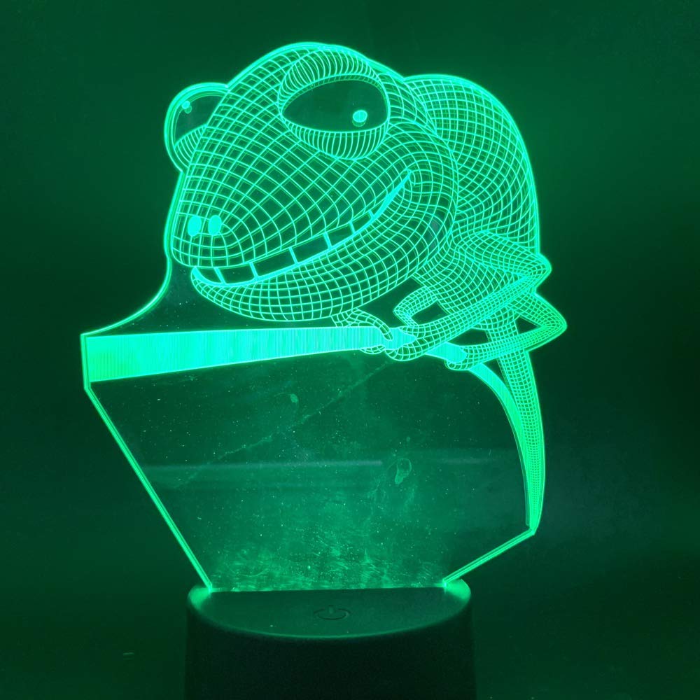 3D Lizard Night Light LED Touch Switch Desk Lamp - 7 Color Changing Optical Illusion Lamp for Kids Room, Christmas Decor, Birthday Gift for Children (Home Decor & Toy) - Perfect for Bedtime, Nursery, Playroom & Party Decorations