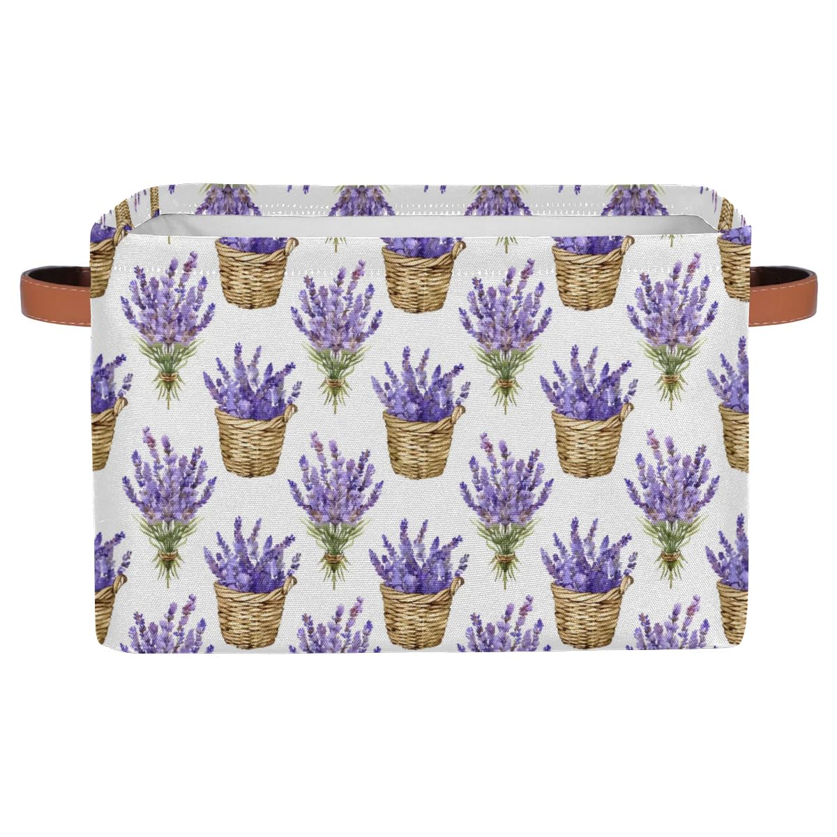Large Watercolor Lavender Flower Storage Baskets - 2 Pack Fabric Closet Organizers with Handles for Shelves, Home Organization | Perfect for Clothes, Toys & Bedroom Decor