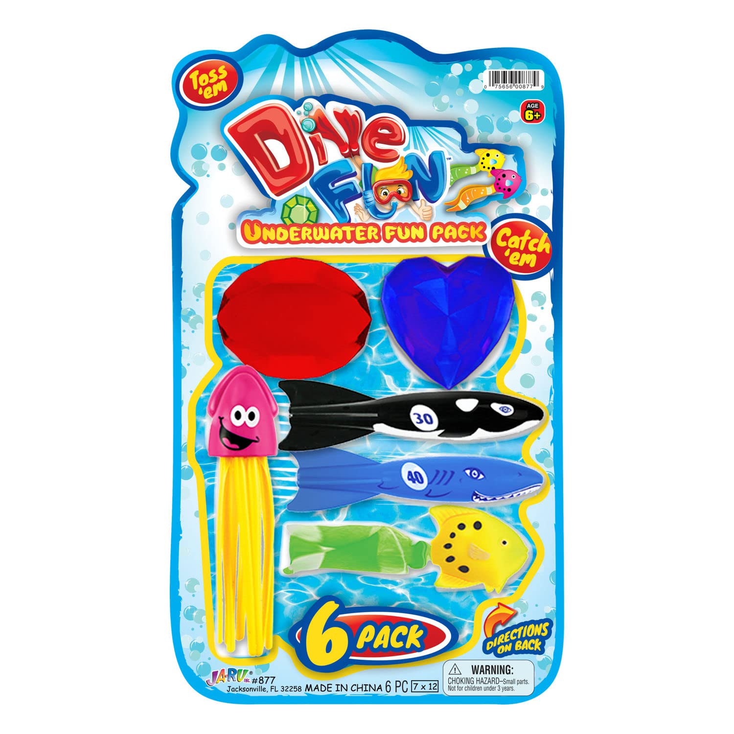 JA-RU Pool Diving Toys Set (6 Pack) - Sinking & Floating Bath Toys with Gems & Shark for Kids - Perfect for Swimming Pools, Beach Games, Birthday Party Favors and Outdoor Water Activities - Fun Summer Pool Accessories for Children