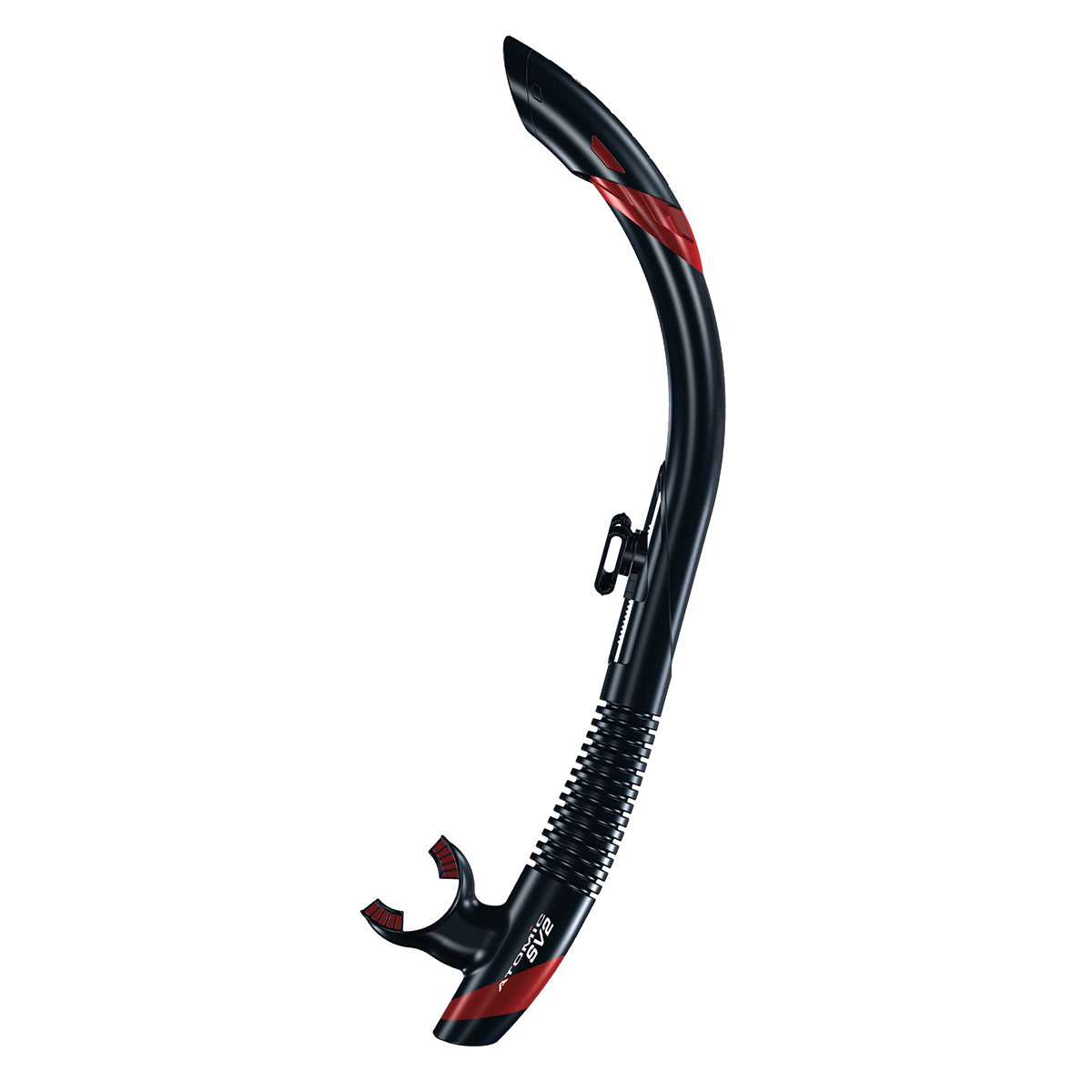Atomic Aquatics SV2 Flex Snorkel - Black/Red Dive Snorkel for Scuba, Freediving & Swimming - Comfortable & Durable Snorkeling Gear for Adults