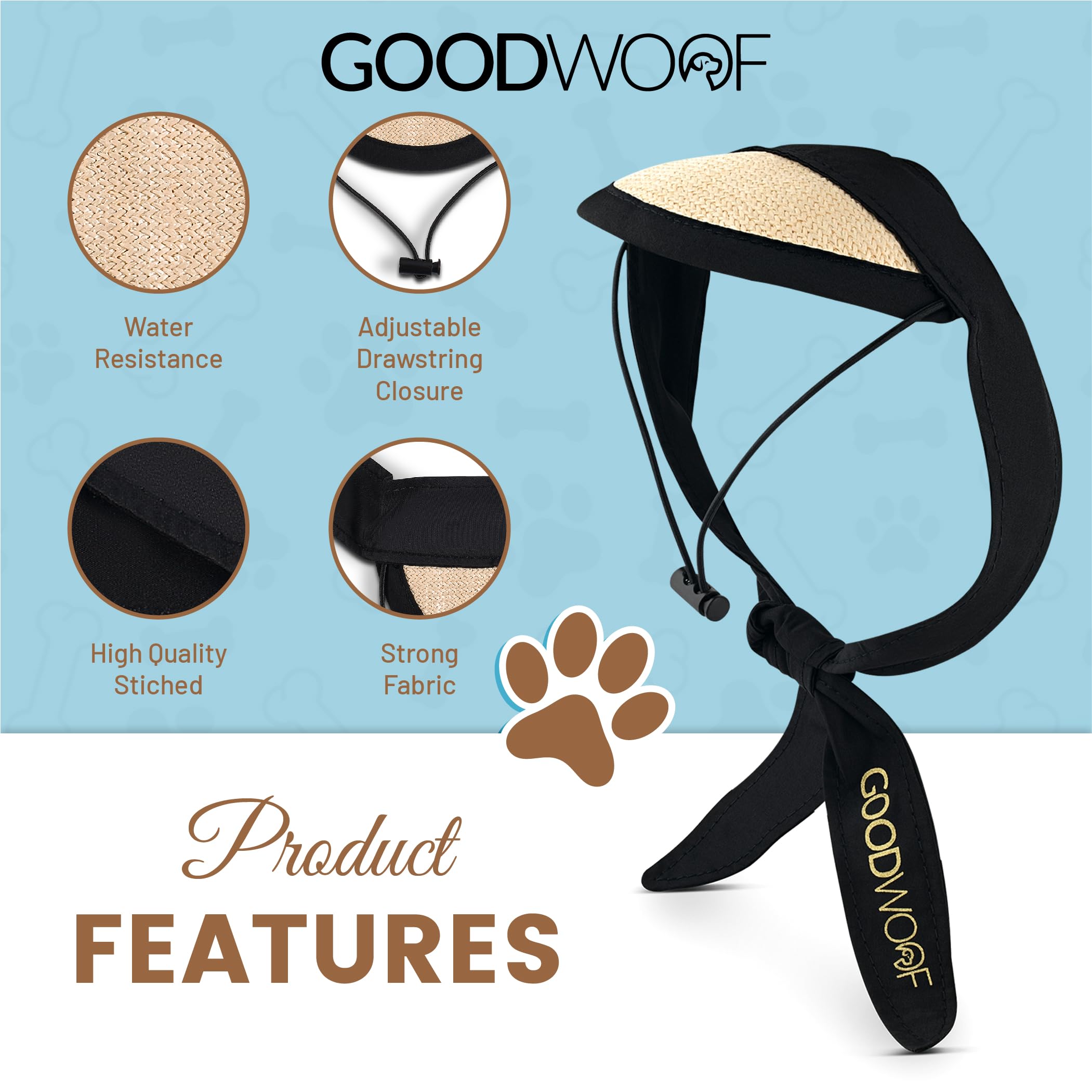 Stylish Dog Hat with Wide Brim - Adjustable Drawstring Closure for Large Dogs & Puppies - Waterproof, Tear-Proof & Breathable Sun Visor (Cream, Small) - Perfect for Outdoor Adventures, Beach Trips & Summer Protection