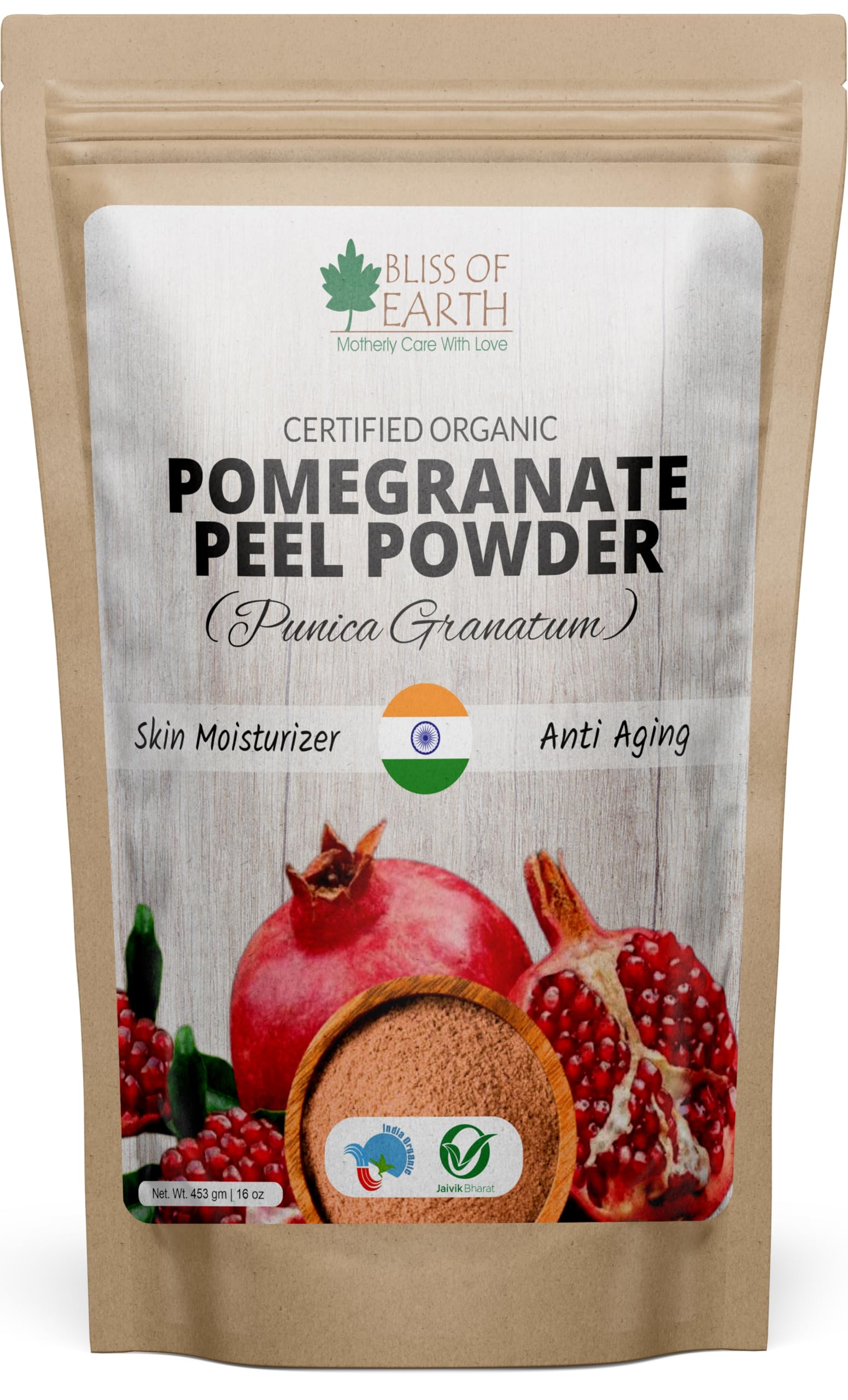 Organic Pomegranate Peel Powder 453GM - Bliss of Earth Herbal Face Mask for Glowing Skin | Natural Skincare & DIY Beauty Recipes