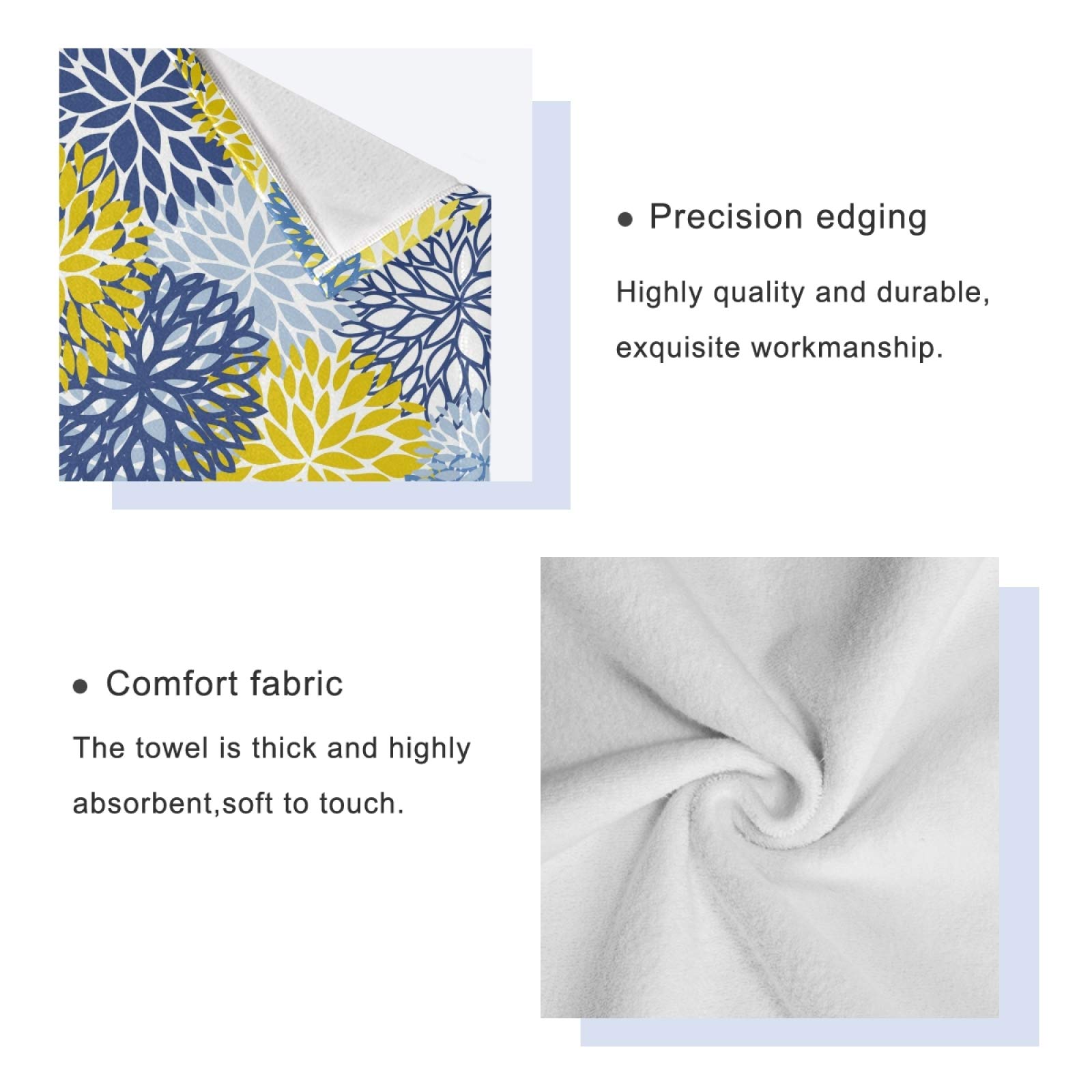 Premium Blue Yellow Navy Chrysanthemum Flower Bath Towel Set - 1 Bath Towel, 1 Hand Towel, 1 Washcloth - Soft Absorbent Cotton Towels for Bathroom, Kitchen & Spa Decor - Perfect for Home, Hotel & Gift Giving