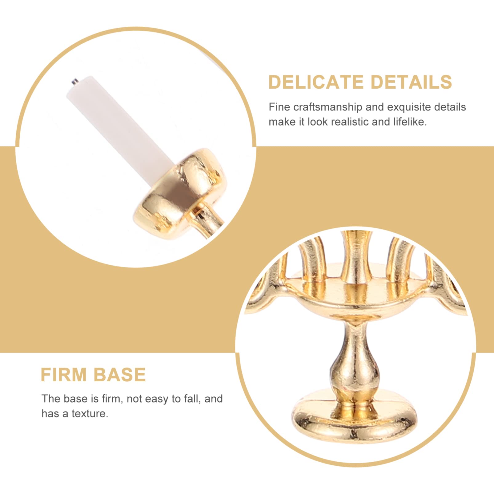 1/12 Scale Mini Dollhouse Candles - Golden Three-Head Candle Stick Model for Dollhouse Decor Accessories | Perfect for Miniature Room Displays, DIY Dollhouse Projects & Collectible Scenes