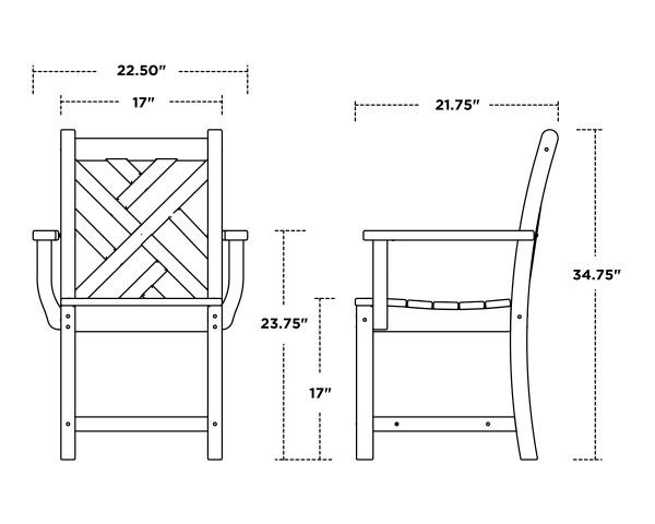 Polywood Chippendale Dining Arm Chair - Classic Outdoor/Indoor Patio Furniture - Perfect for Dining Room, Garden, and Backyard Relaxation