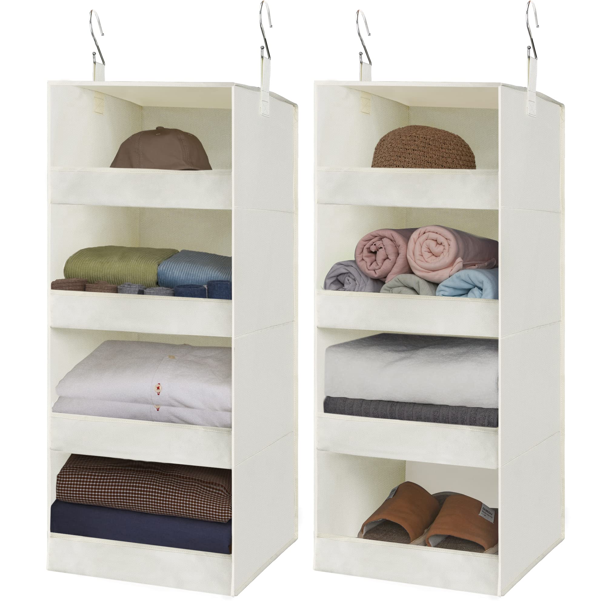 GRANNY SAYS 4-Shelf Hanging Closet Organizer - Space Saving Storage Shelves for Bedroom & Living Room (Beige, 2-Pack) - Perfect for Organizing Clothes, Toys, Shoes & Home Essentials