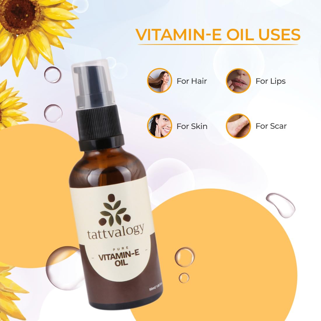 Pure Organic Wheatgerm Oil with Vitamin E - Cold Pressed, Undiluted for Face, Hair & Body - Reduces Hair Fall & Dandruff - Glass Bottle 50ml - Perfect for Skincare, Hair Growth & Relaxing Massage