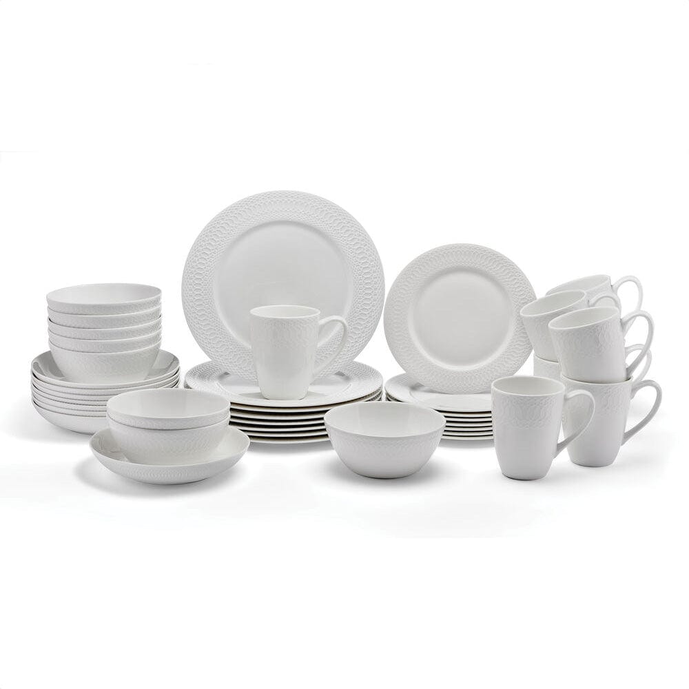 Levi 40-Piece Dinnerware Set for 8 - Porcelain Dinner Plates, Bowls & Mugs - Elegant Tableware for Family Dinners, Parties & Entertaining