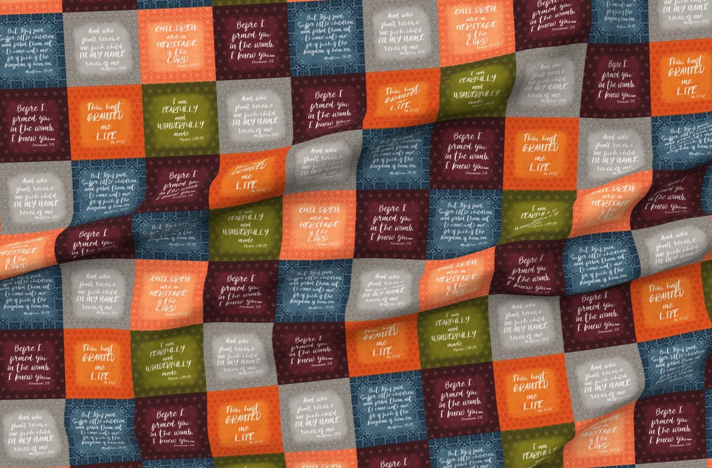Bible Verse Printed Velvet Fabric - Cheater Quilt Wholecloth for Baby & Christian Home Decor - Upholstery, Apparel & DIY Craft Projects - Perfect for Quilting, Sewing & Home Decoration